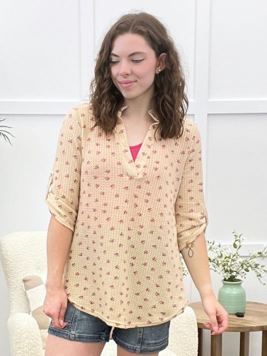 Sunlit Petals Top - Taupe Multi