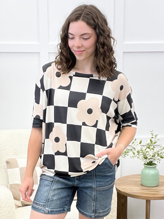 Blooms Of Fun Top - Black/Cream