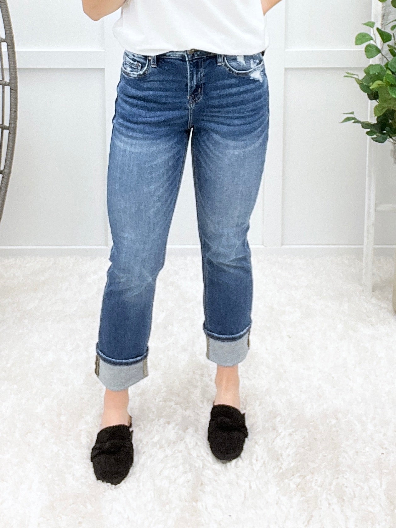 Lainey Mid Rise Straight Leg Cuffed Jeans