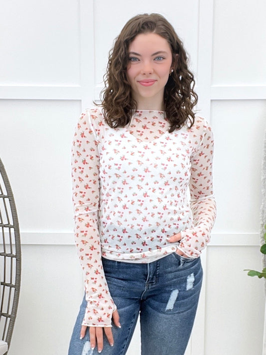 Lace Dream Twirl Top - Ivory/Red