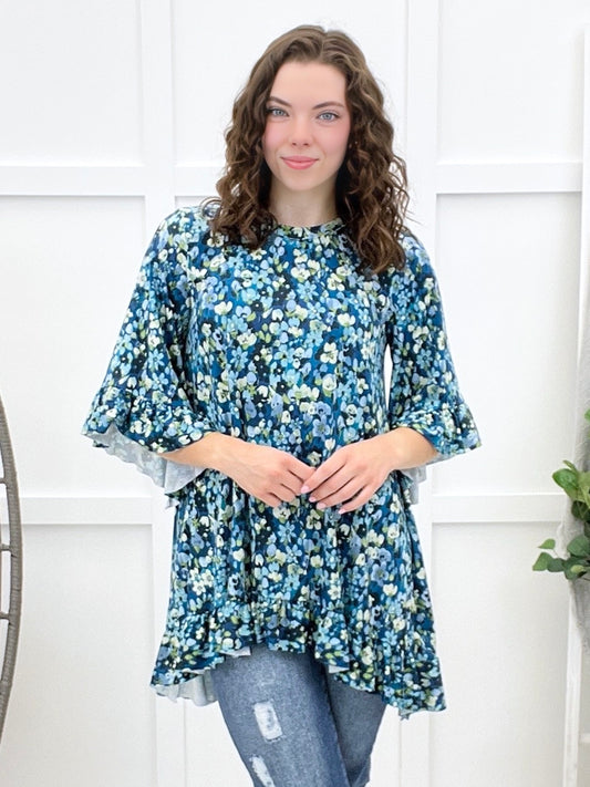 Floral Fancy Top - Teal Floral