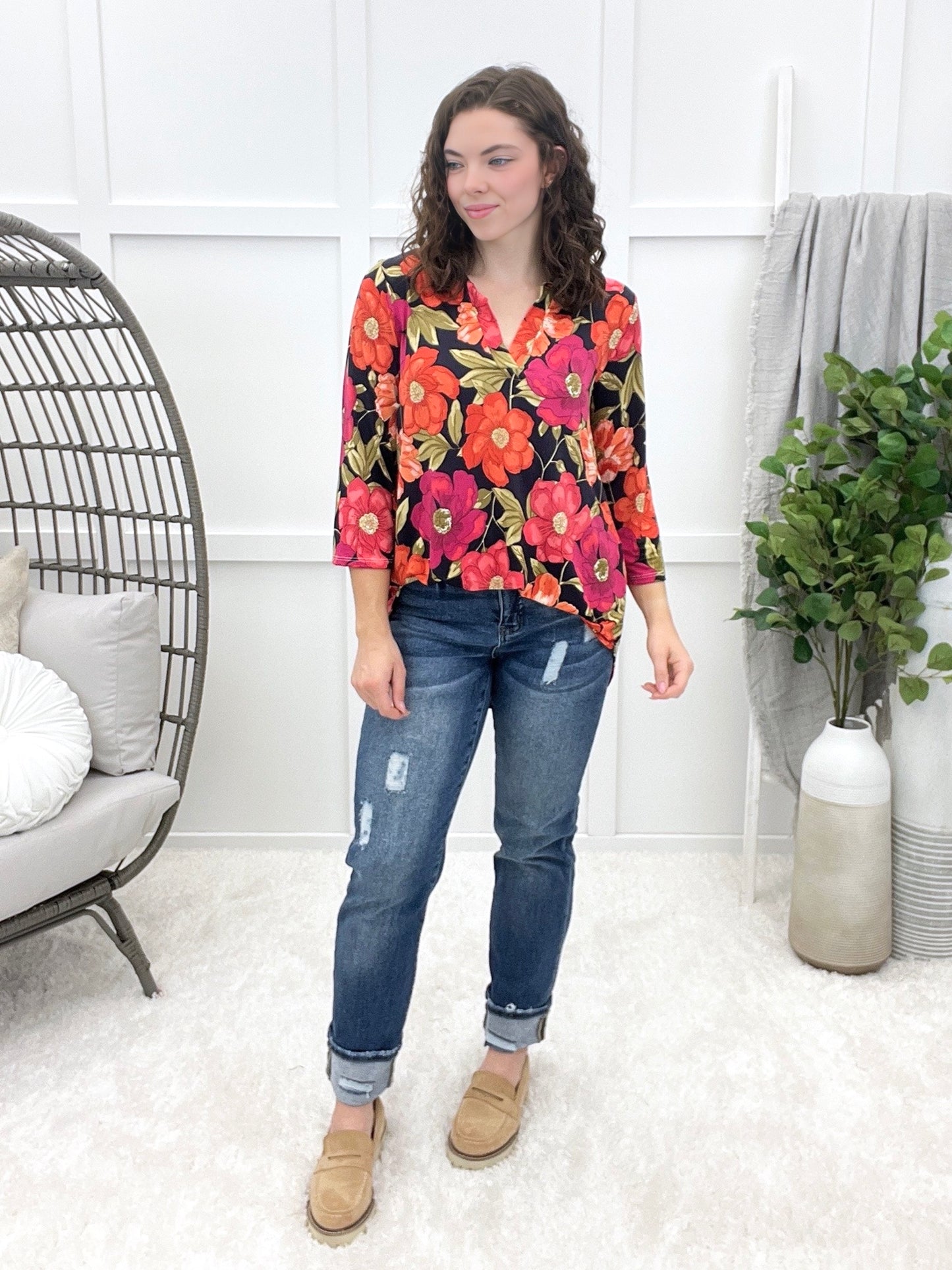 Bloom With Love Top - Navy Floral