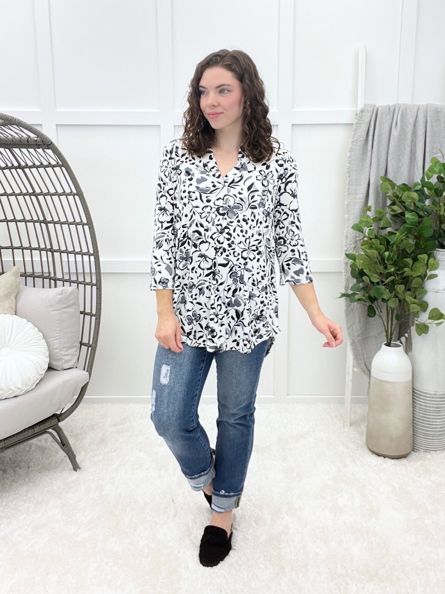Morning Meadow Top - White Floral