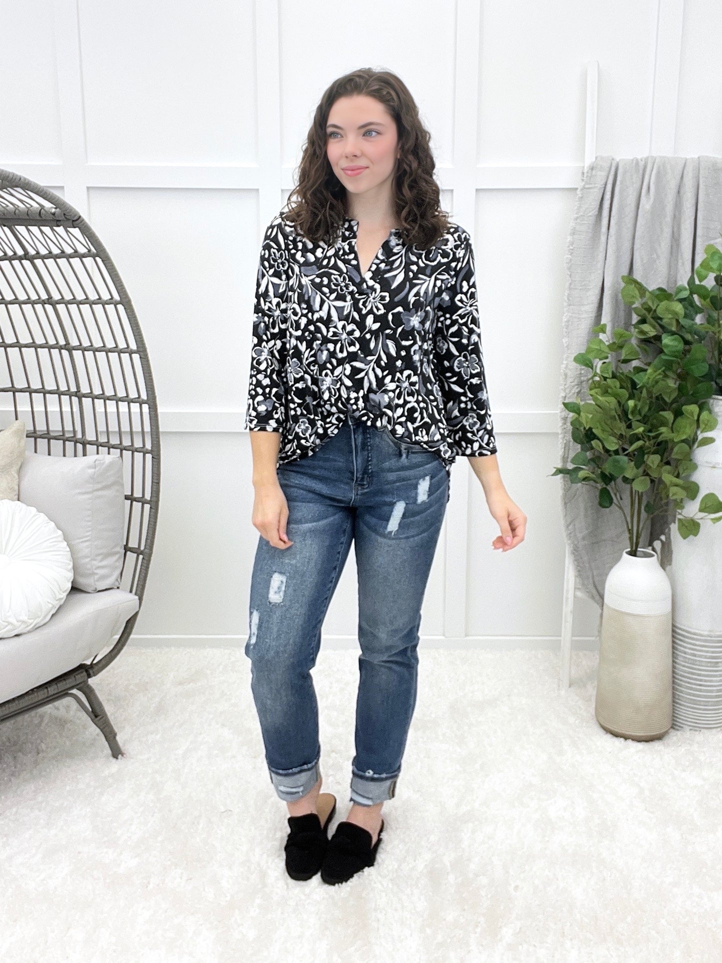 Midnight Garden Top - Black Floral