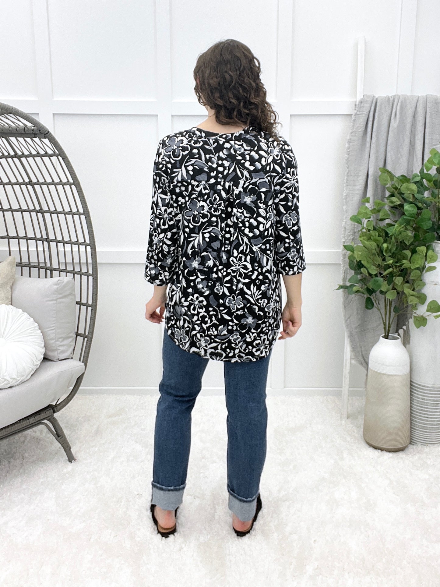 Midnight Garden Top - Black Floral