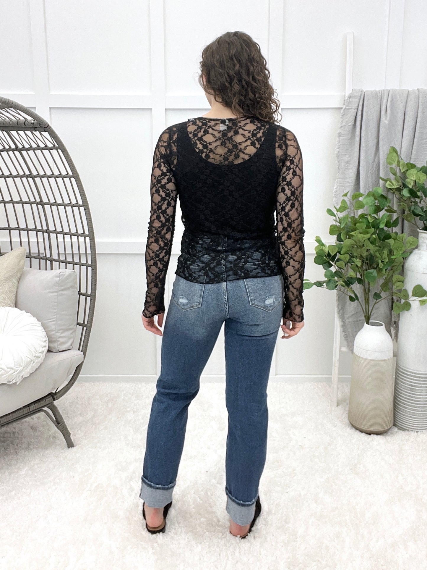 Elegant Whispers Mesh Top - Black