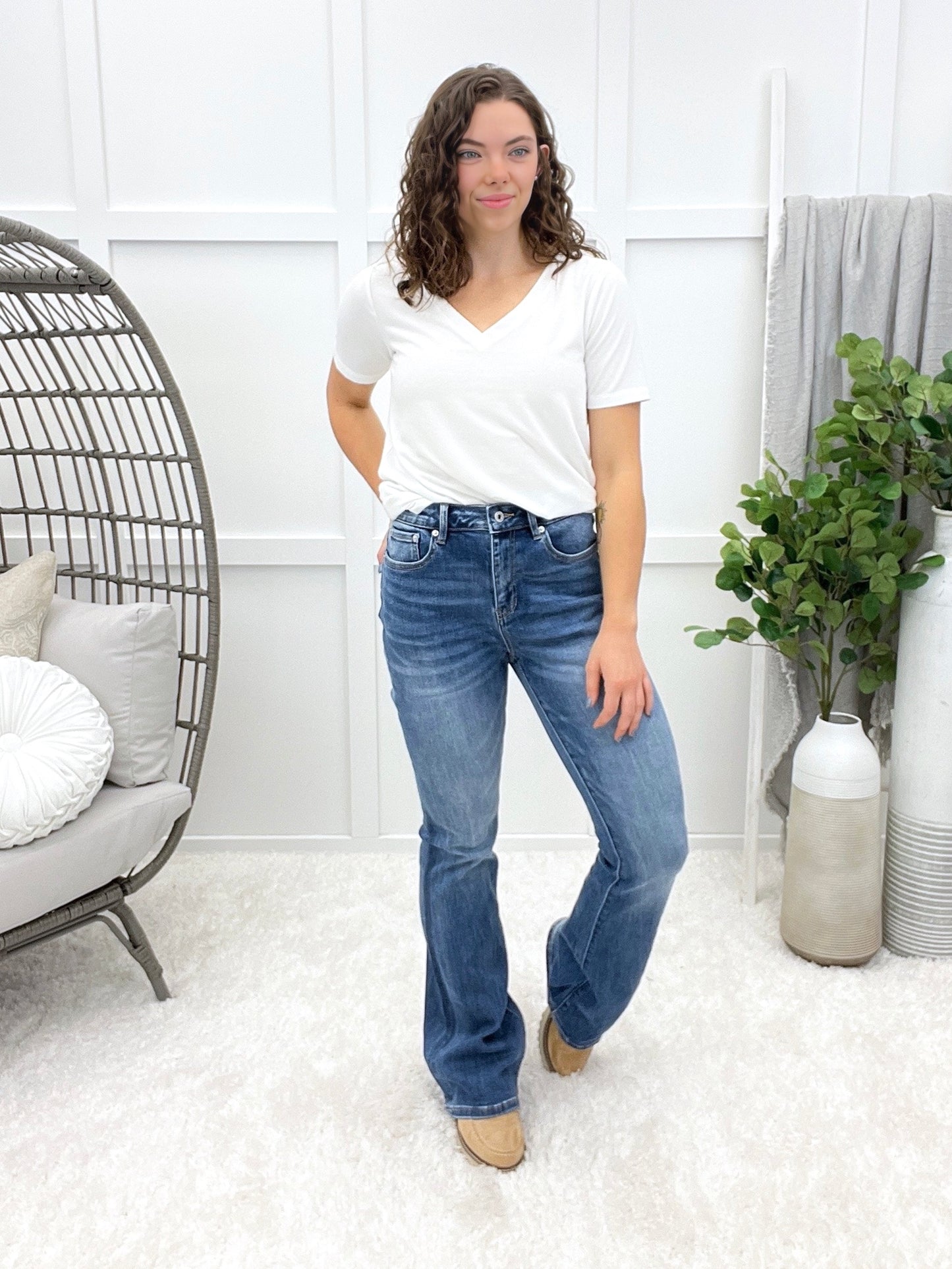 Serelina High Rise Distressed Flare Leg Jeans