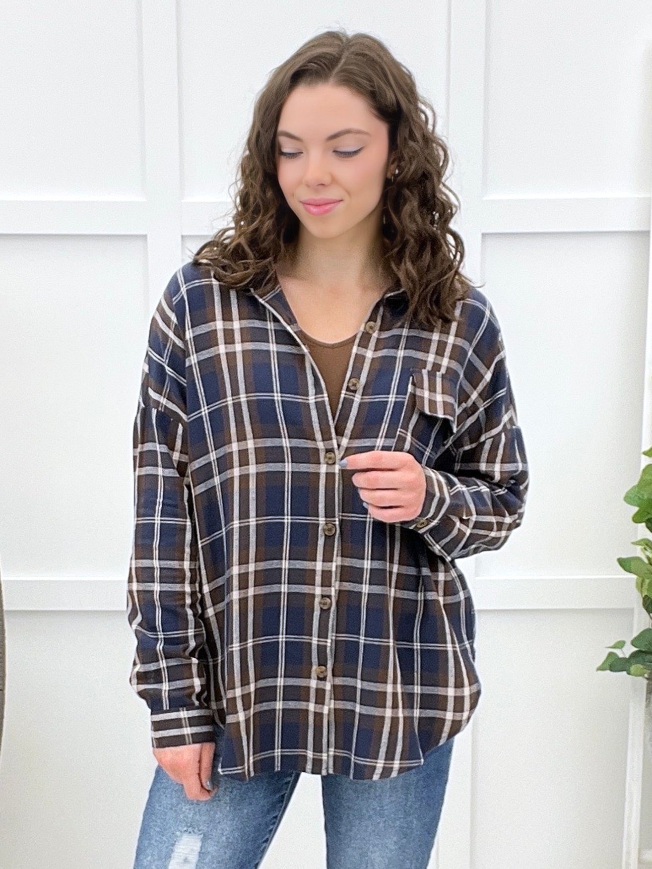 Crossing Paths Button-up Top - Navy