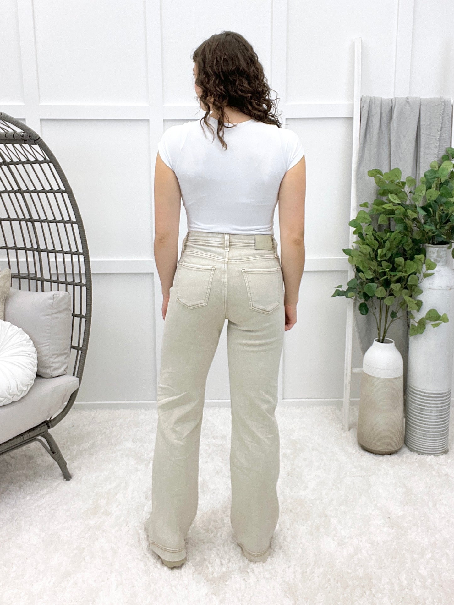 The Ava From Saige Tummy Control Straight Leg Jeans - Beige