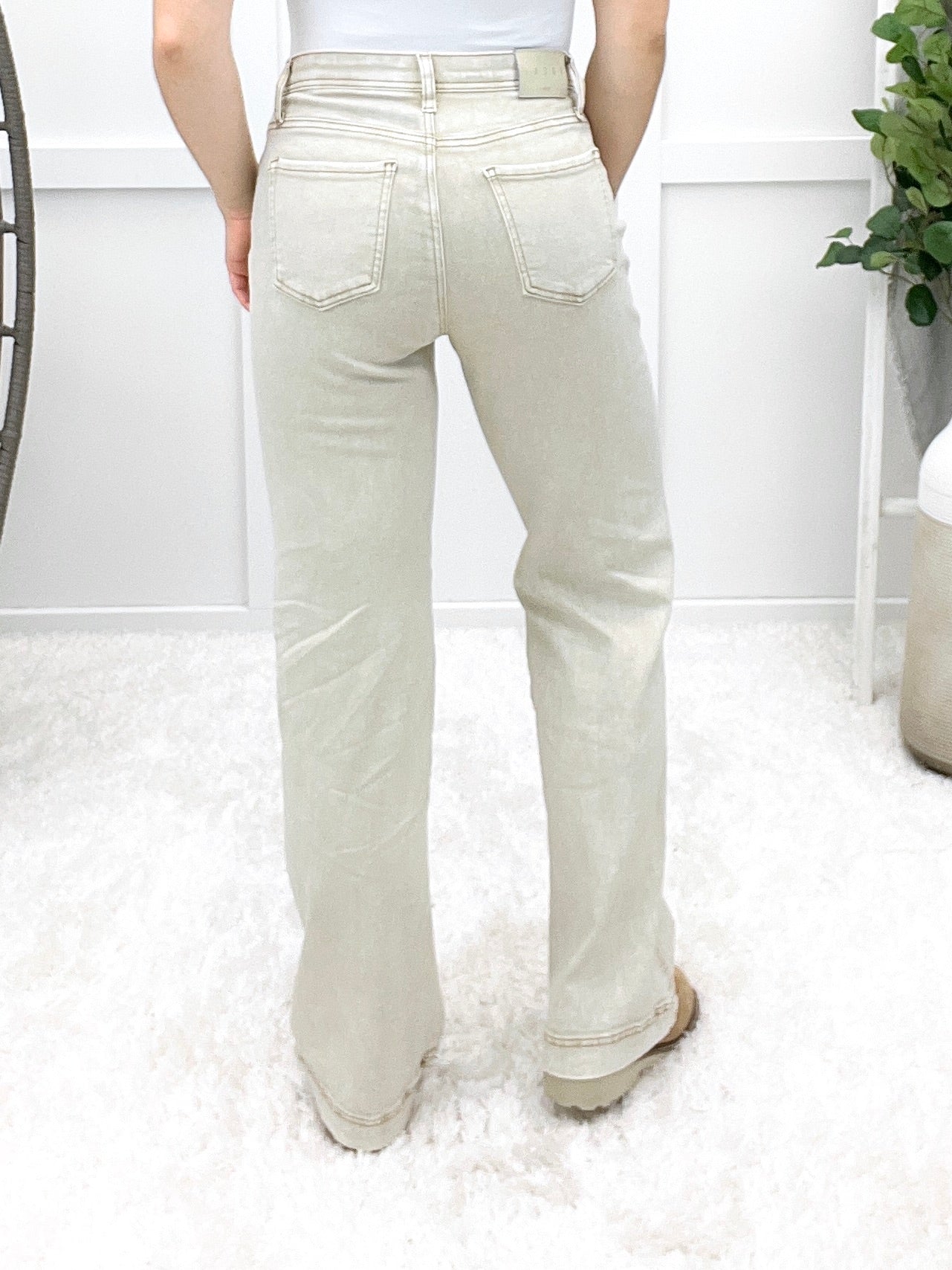The Ava From Saige Tummy Control Straight Leg Jeans - Beige