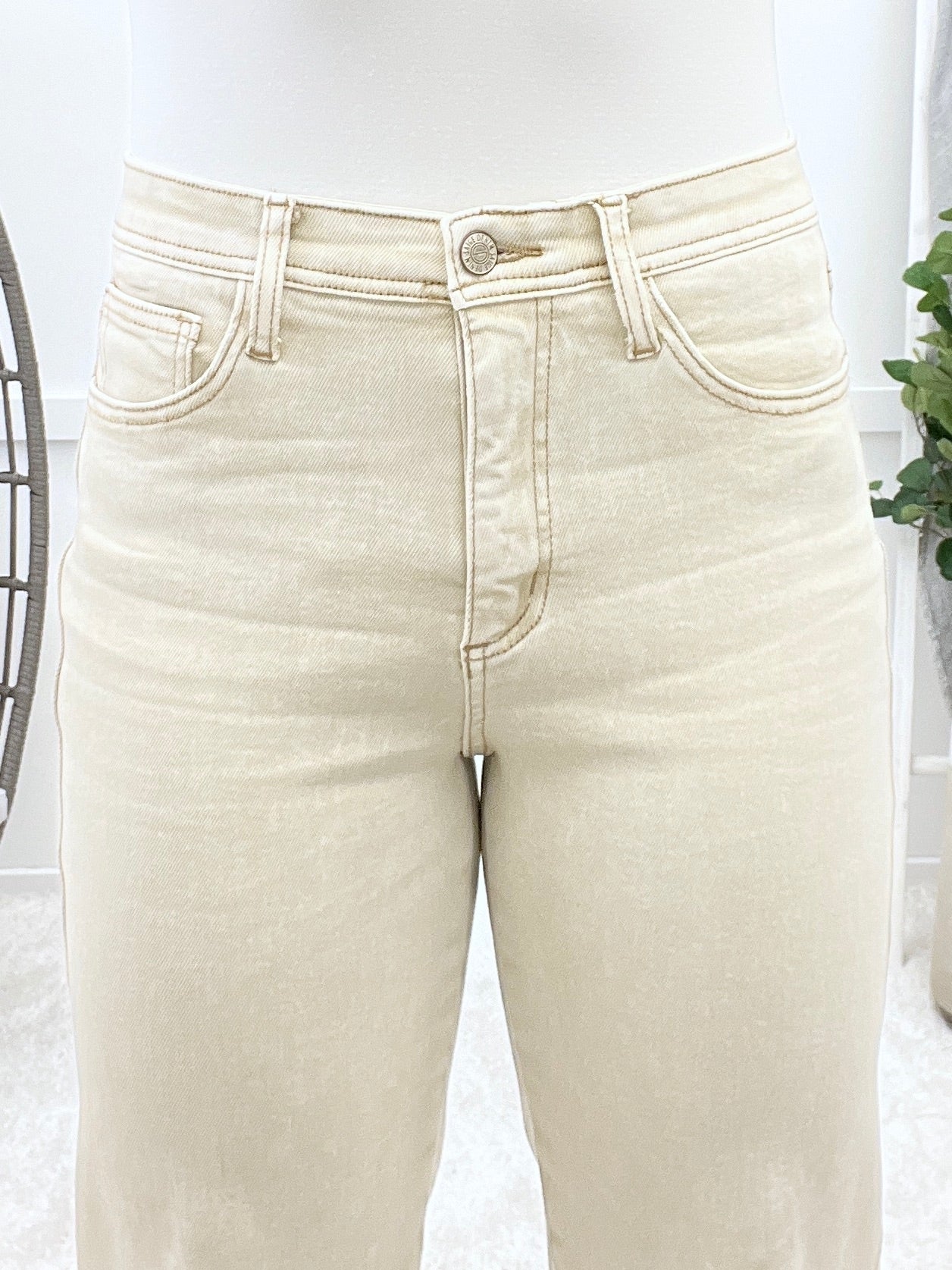The Ava From Saige Tummy Control Straight Leg Jeans - Beige