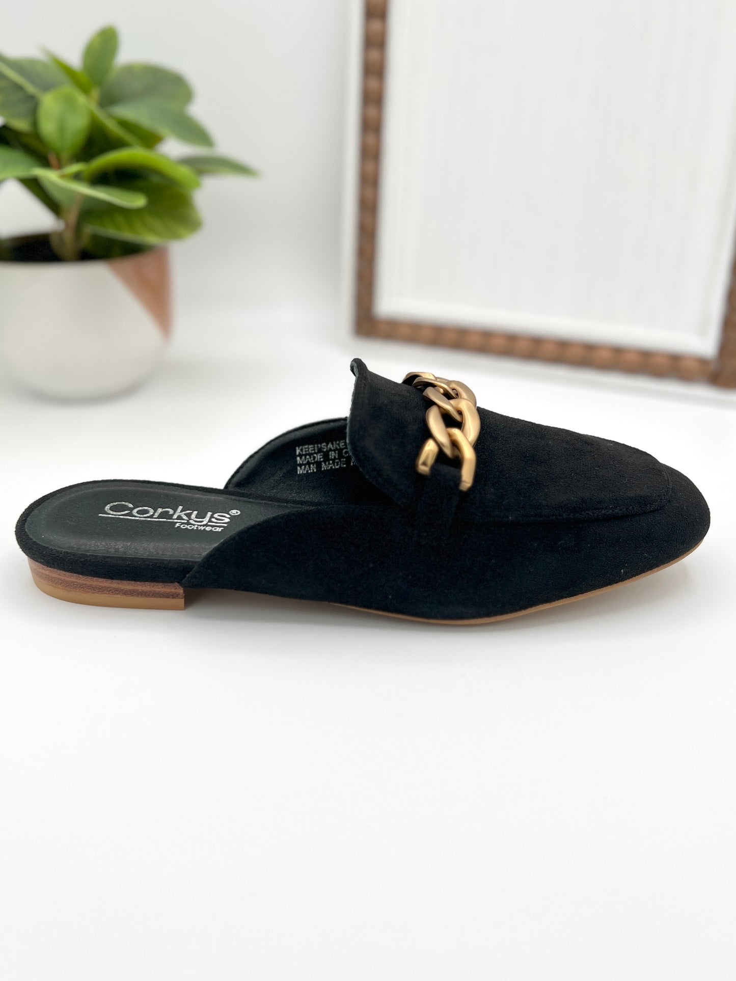 Corkys Keepsake Mules - Black Faux Suede