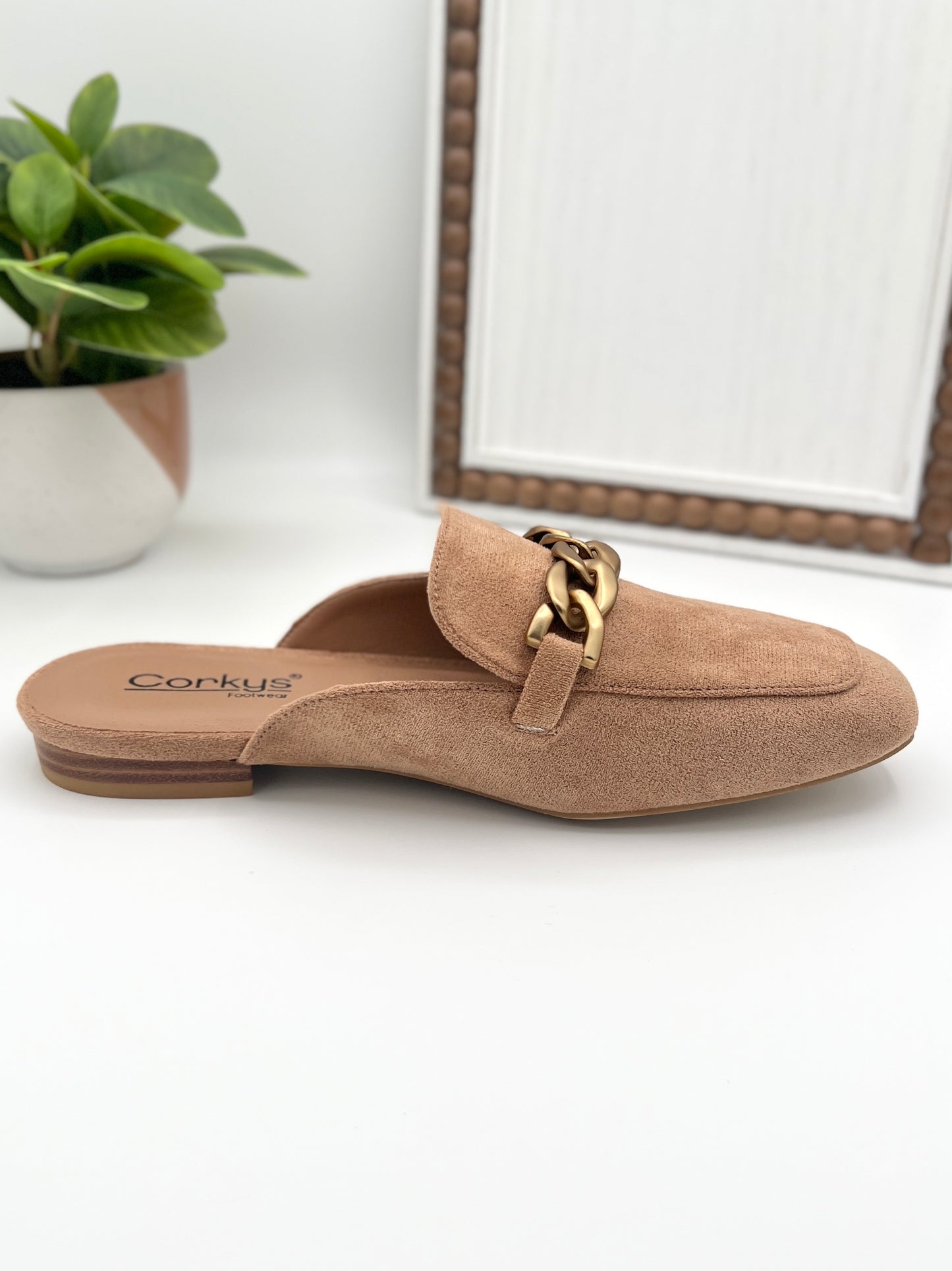 Corkys Keepsake Mules - Camel Faux Suede