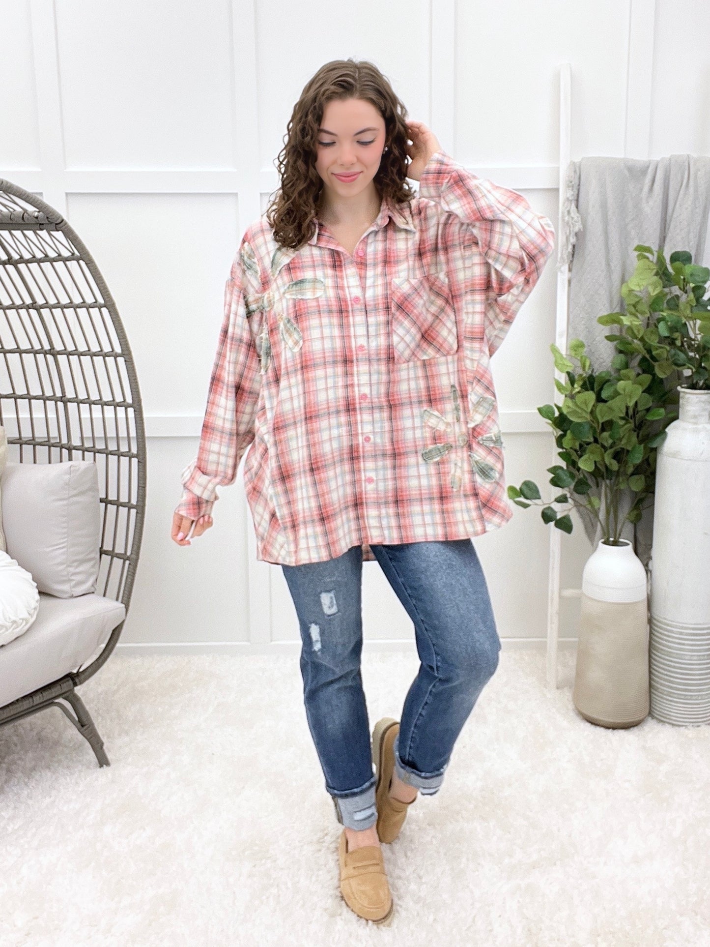 Cozy Days Red Flannel Button-up Top