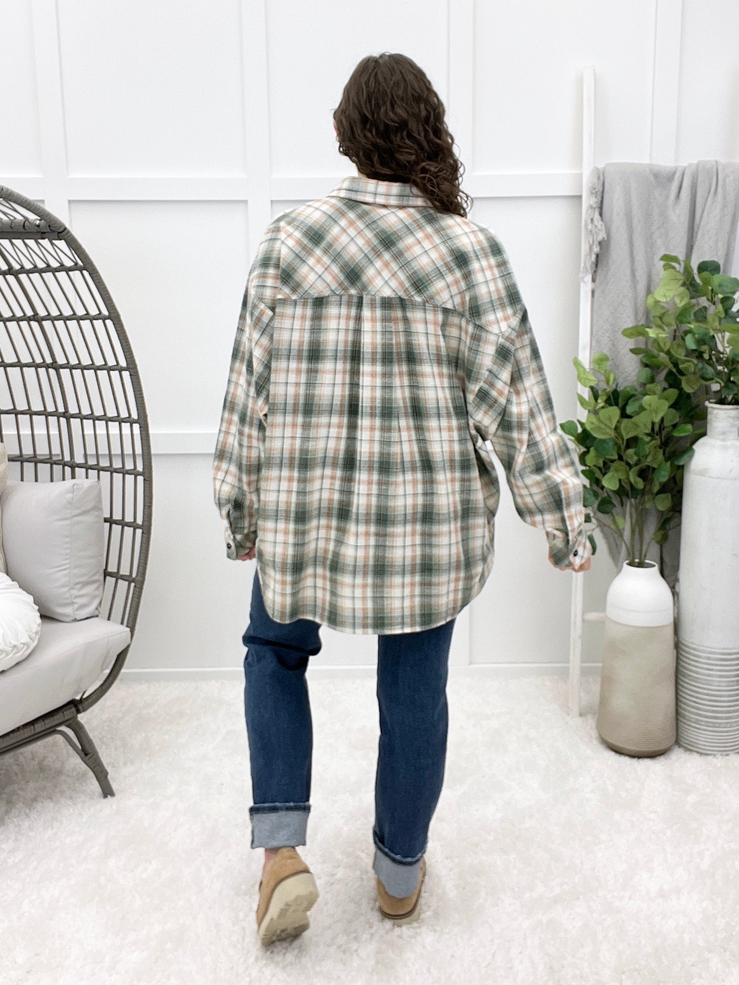 Cozy Days Green Flannel Button-up Top
