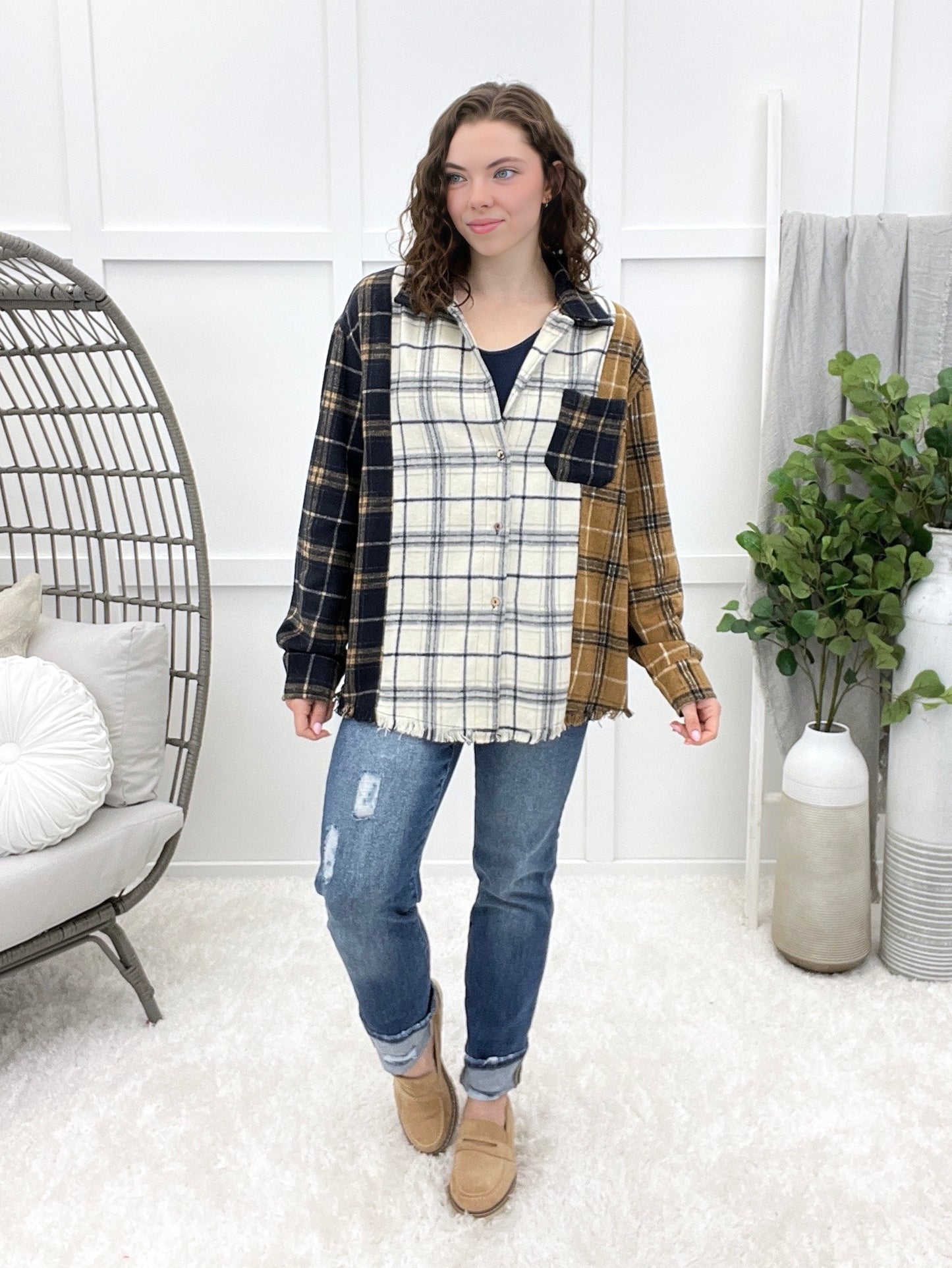 Checkmate Plaid Button-up Top