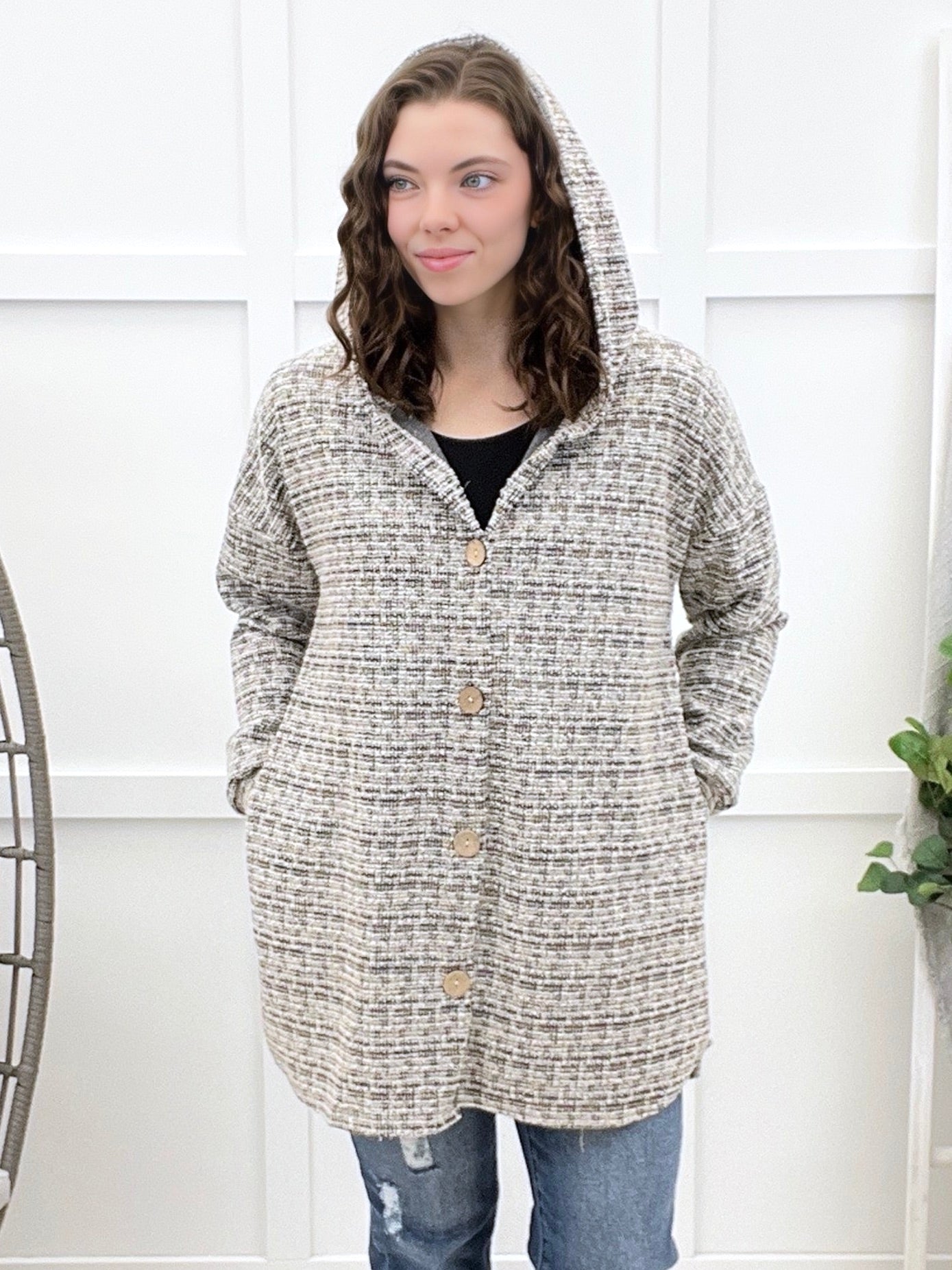 Cozy Lane Hooded Button-up Cardigan