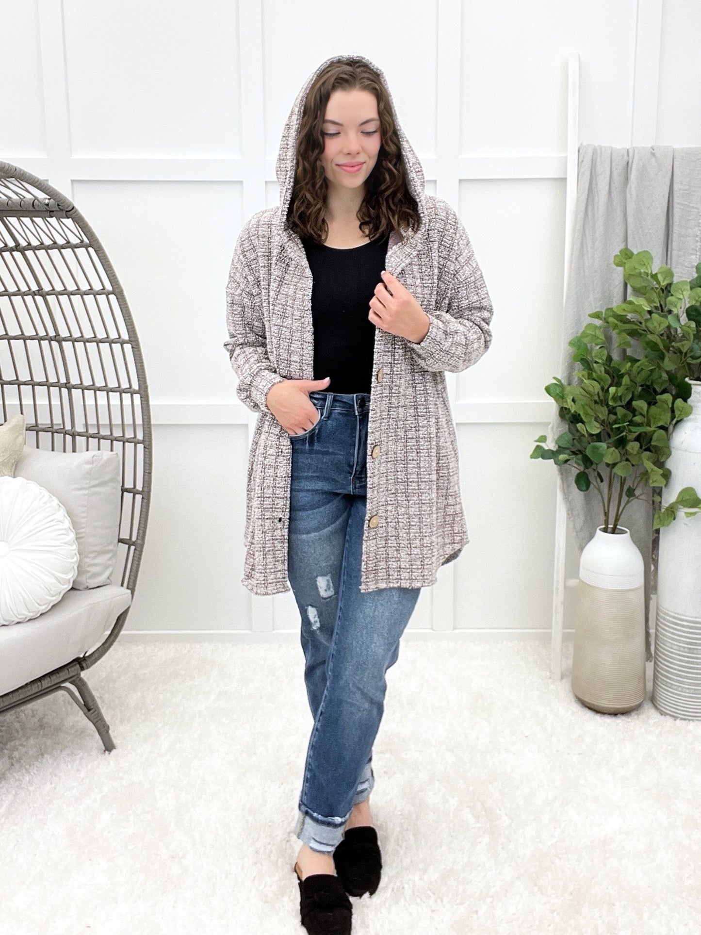 Love Over Fear Hooded Button-up Cardigan