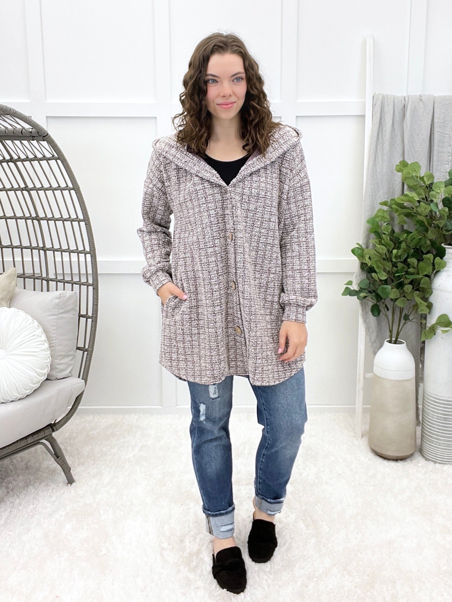 Love Over Fear Hooded Button-up Cardigan