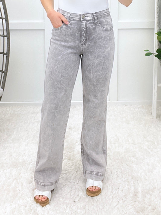 The Ava From Saige Tummy Control Straight Leg Jeans - Silver Grey