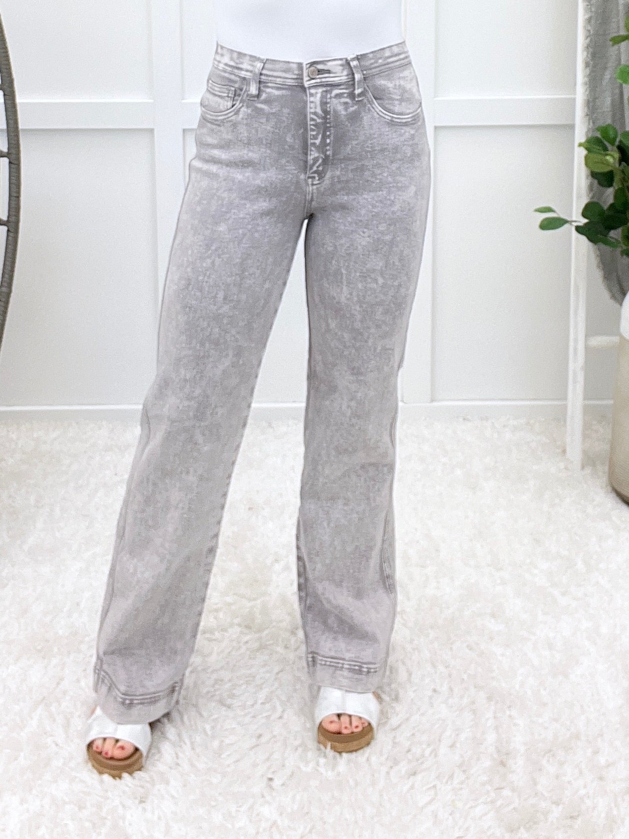 The Ava From Saige Tummy Control Straight Leg Jeans - Silver Grey