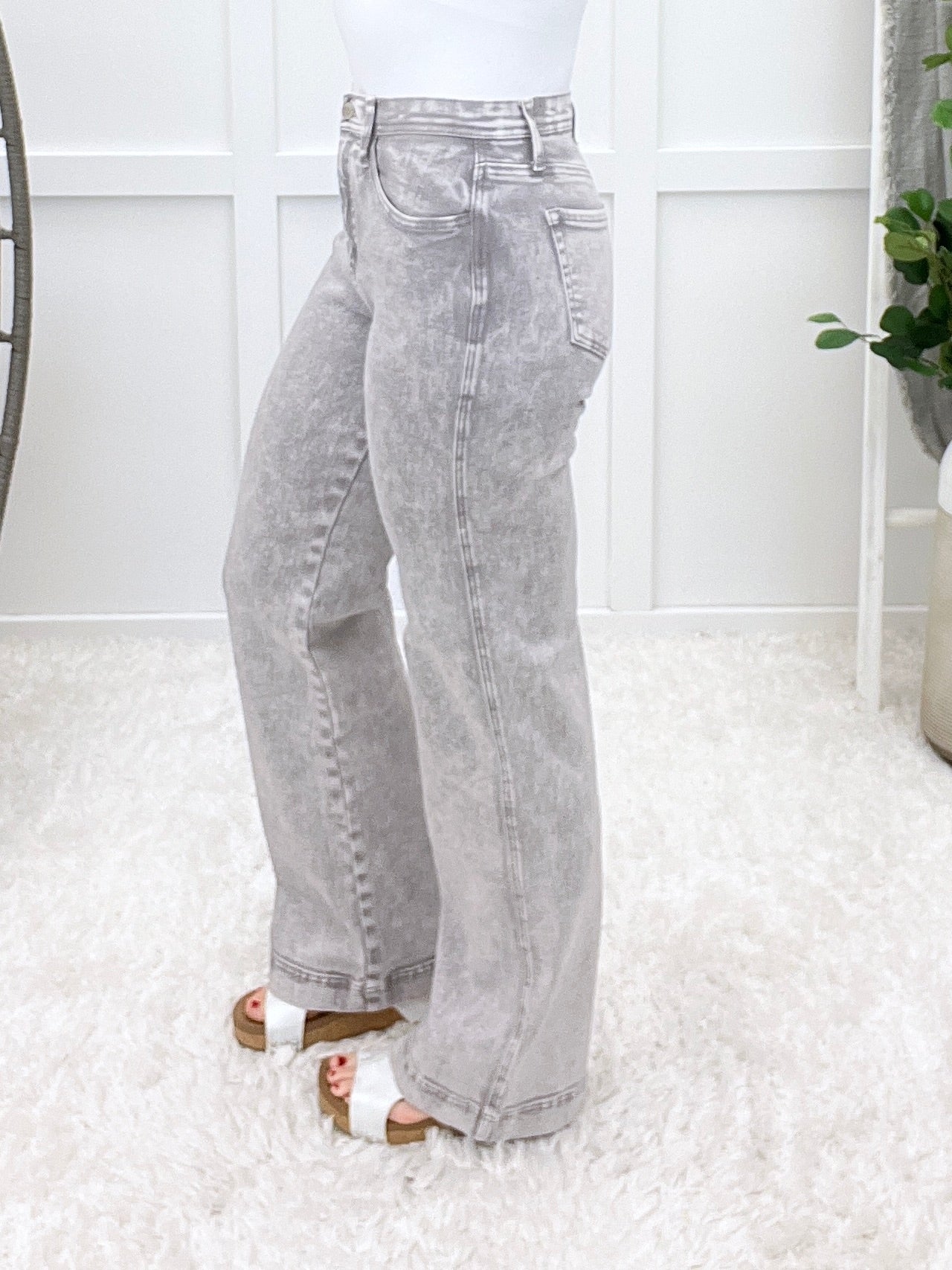 The Ava From Saige Tummy Control Straight Leg Jeans - Silver Grey