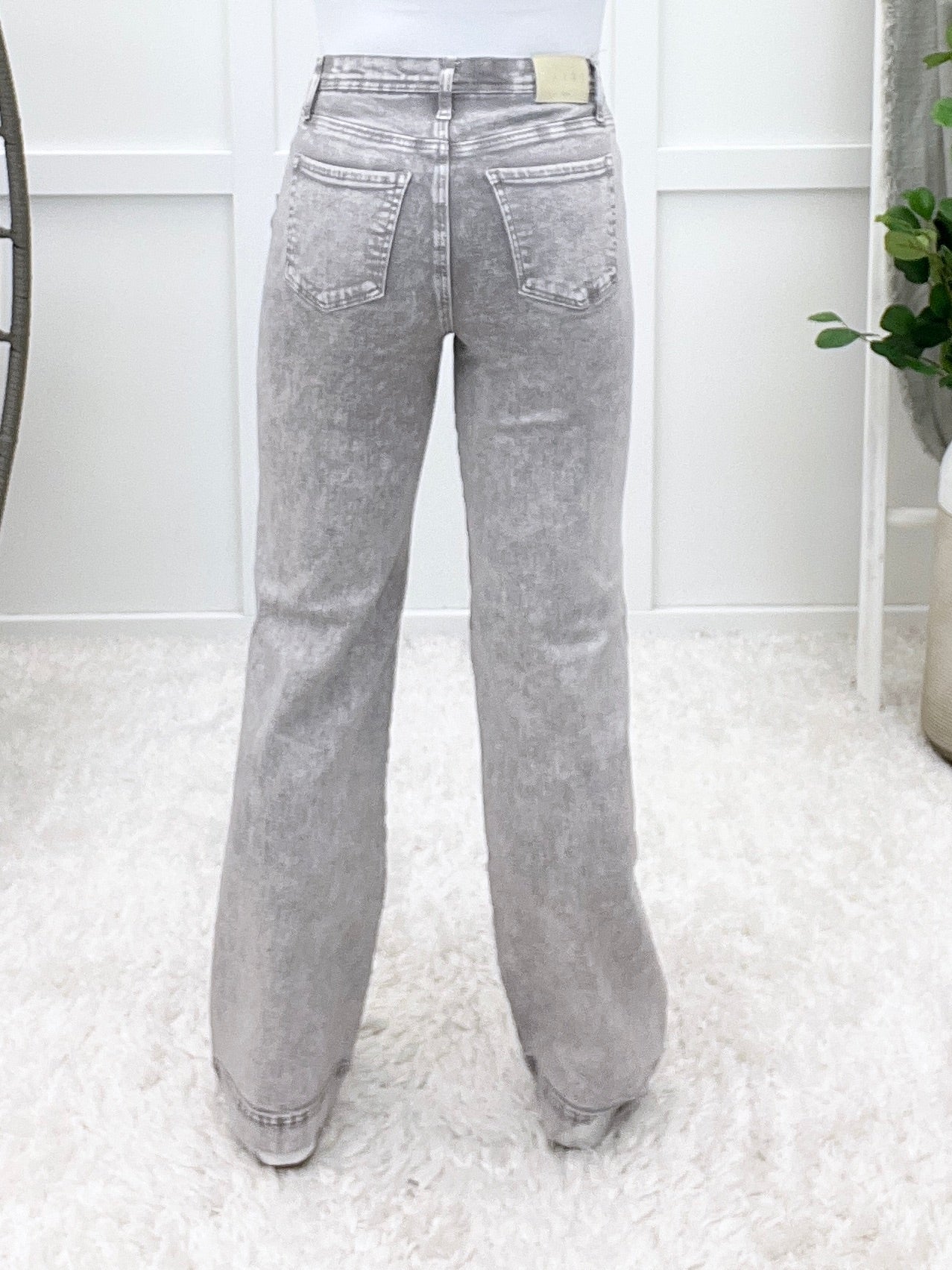The Ava From Saige Tummy Control Straight Leg Jeans - Silver Grey