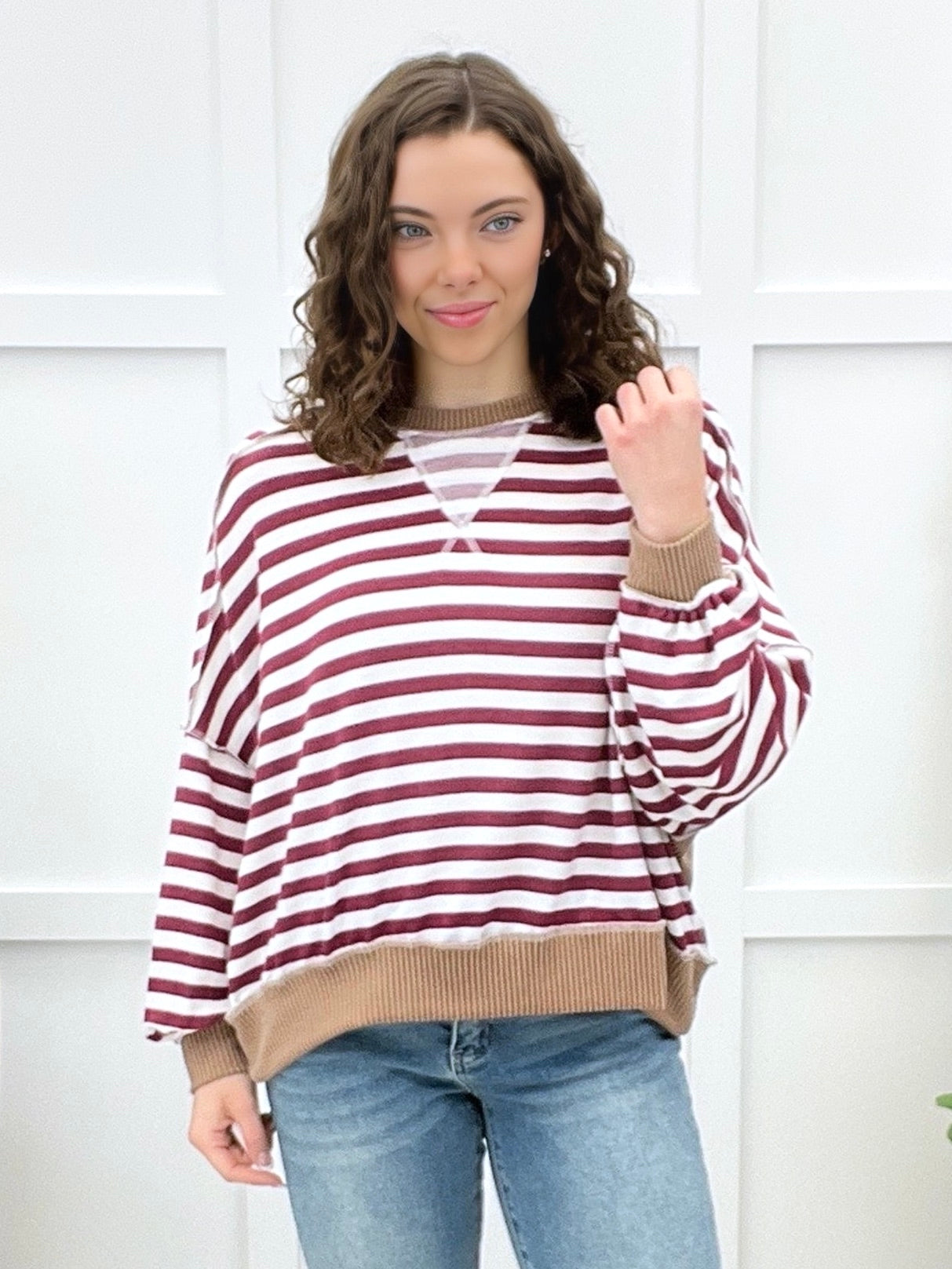 You're So Fine Top - Burgundy/Taupe