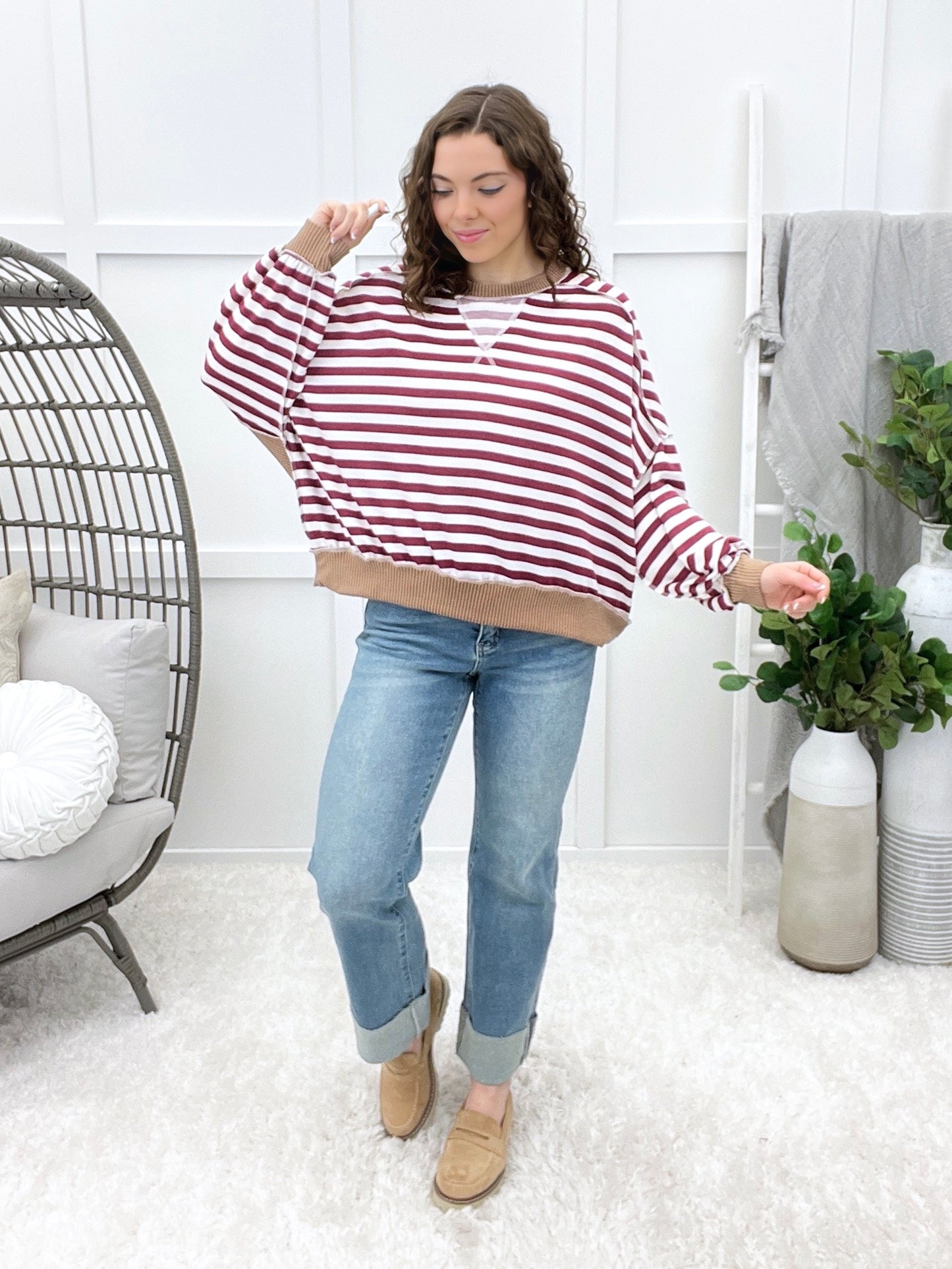 You're So Fine Top - Burgundy/Taupe