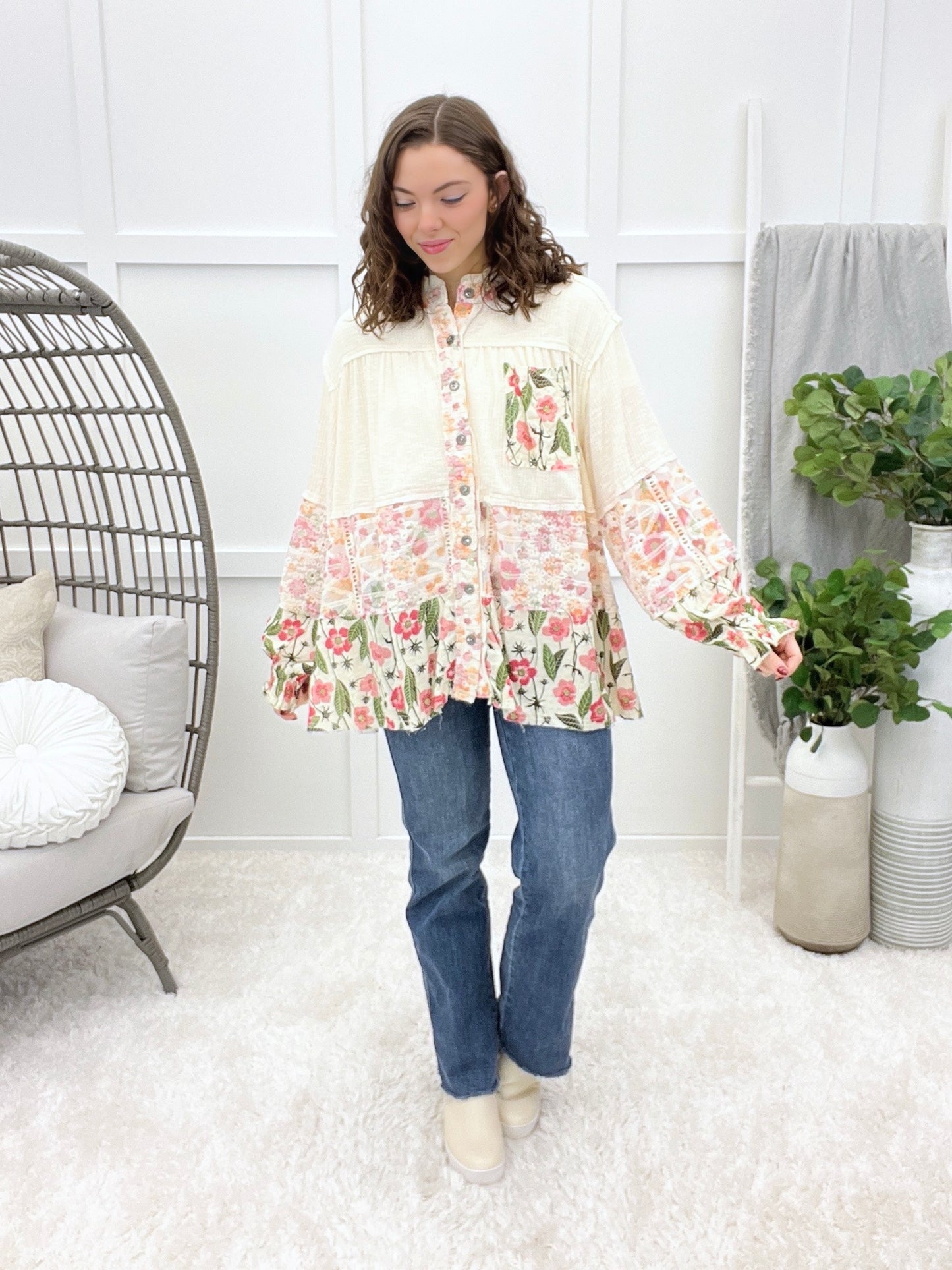 Reach For The Sky Button-up Top - Ivory