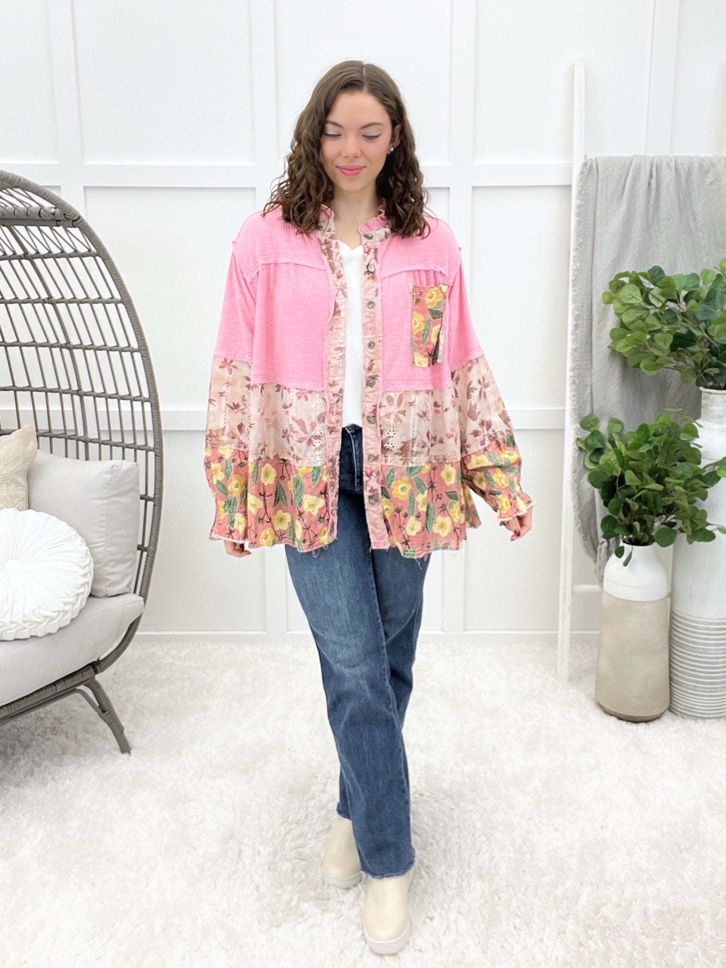 Reach For The Sky Button-up Top - Pink