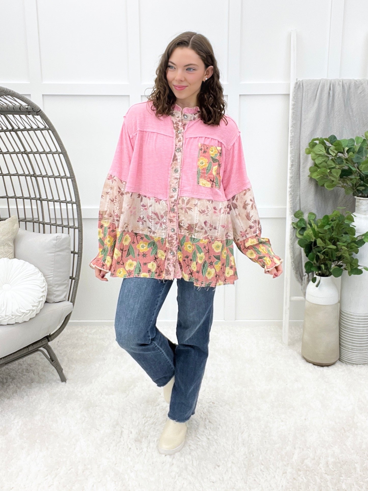 Reach For The Sky Button-up Top - Pink