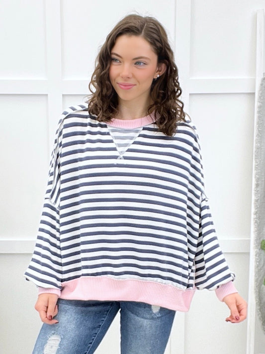 You're So Fine Top - Navy/Pink