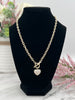 Gold Dipped Chunky Chain Cz Stone Paved Puff Heart Toggle Pendant Necklace
