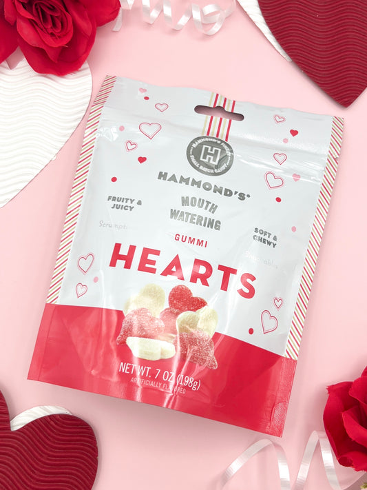 Gummi Candy - Red & White Hearts - 7 oz Resealable Bag