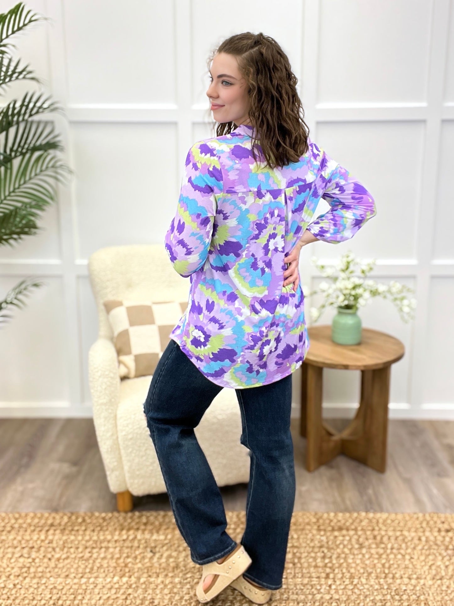 Dear Scarlett Vivid Petals Purple Abstract Tunic Top