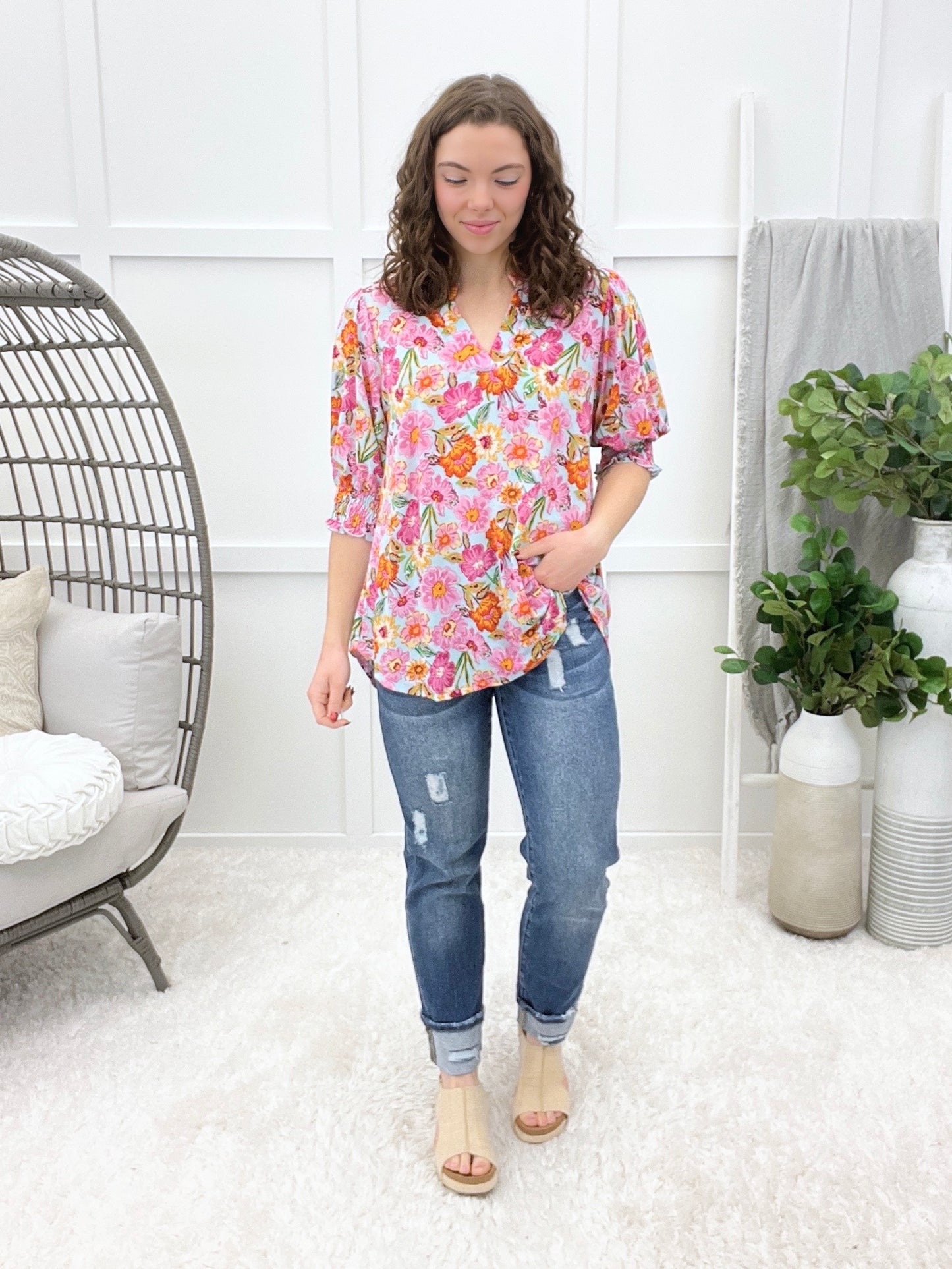 Dear Scarlett Glad To See You Lizzy Smocked Top