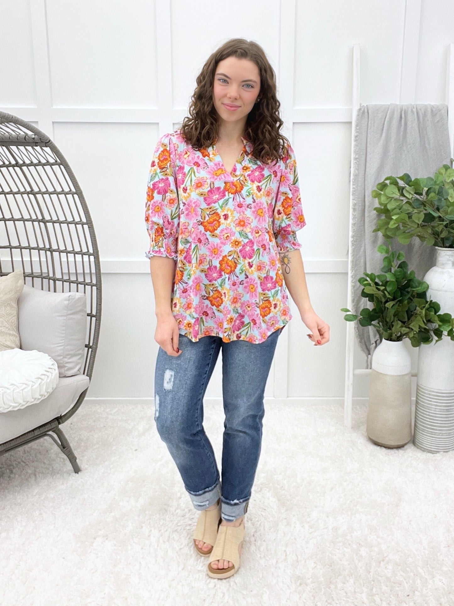 Dear Scarlett Glad To See You Lizzy Smocked Top