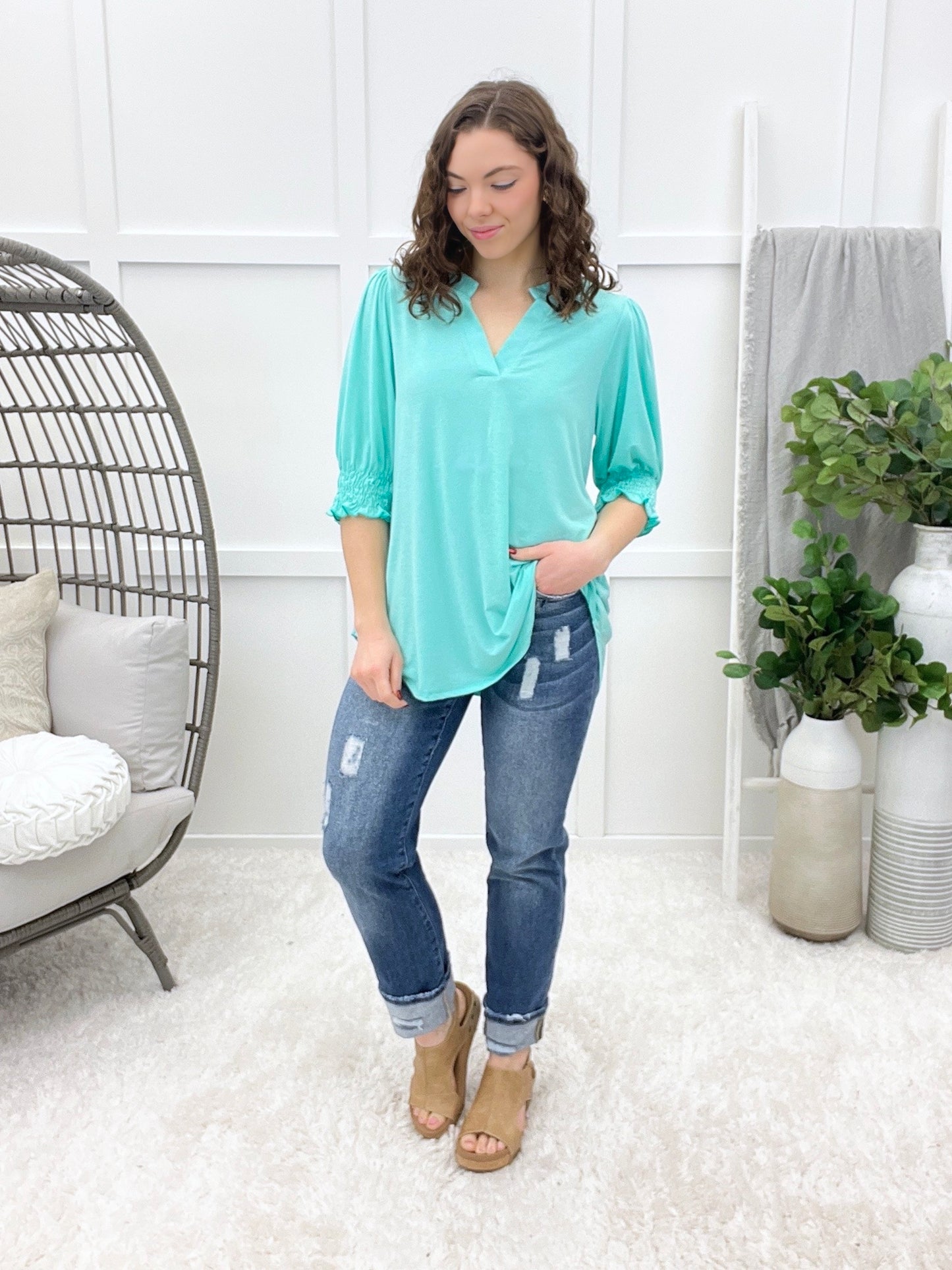 Dear Scarlett Happy Days Ahead Short Sleeve Smocked Top