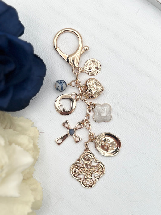 Bag Key Charm-Cross Heart Porcelain Coin