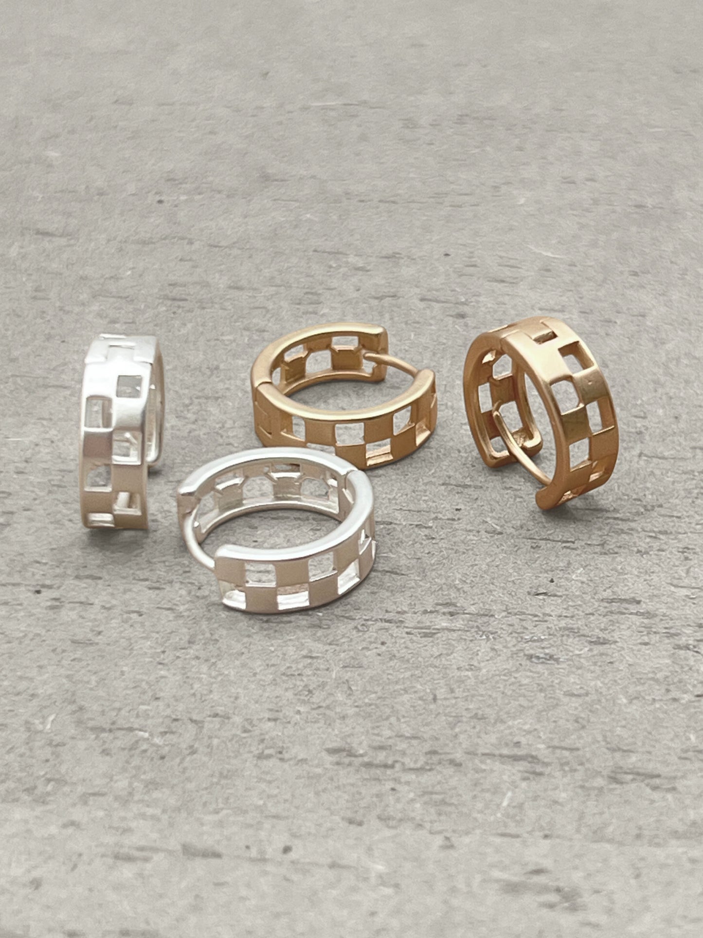 Mini Cutout Checker Hoop Huggie Earring