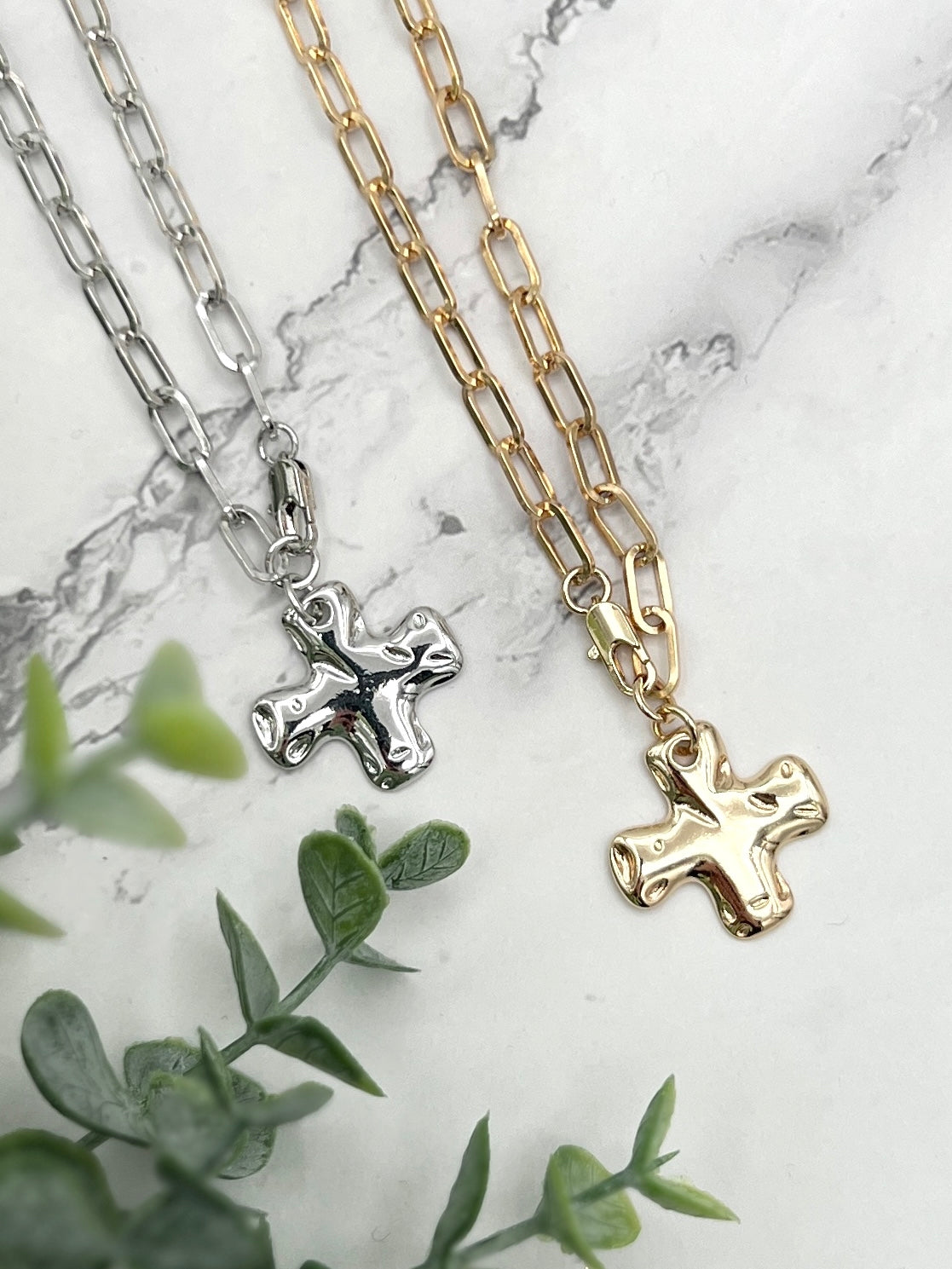 Notable Hammered Cross Front Toggle Necklace