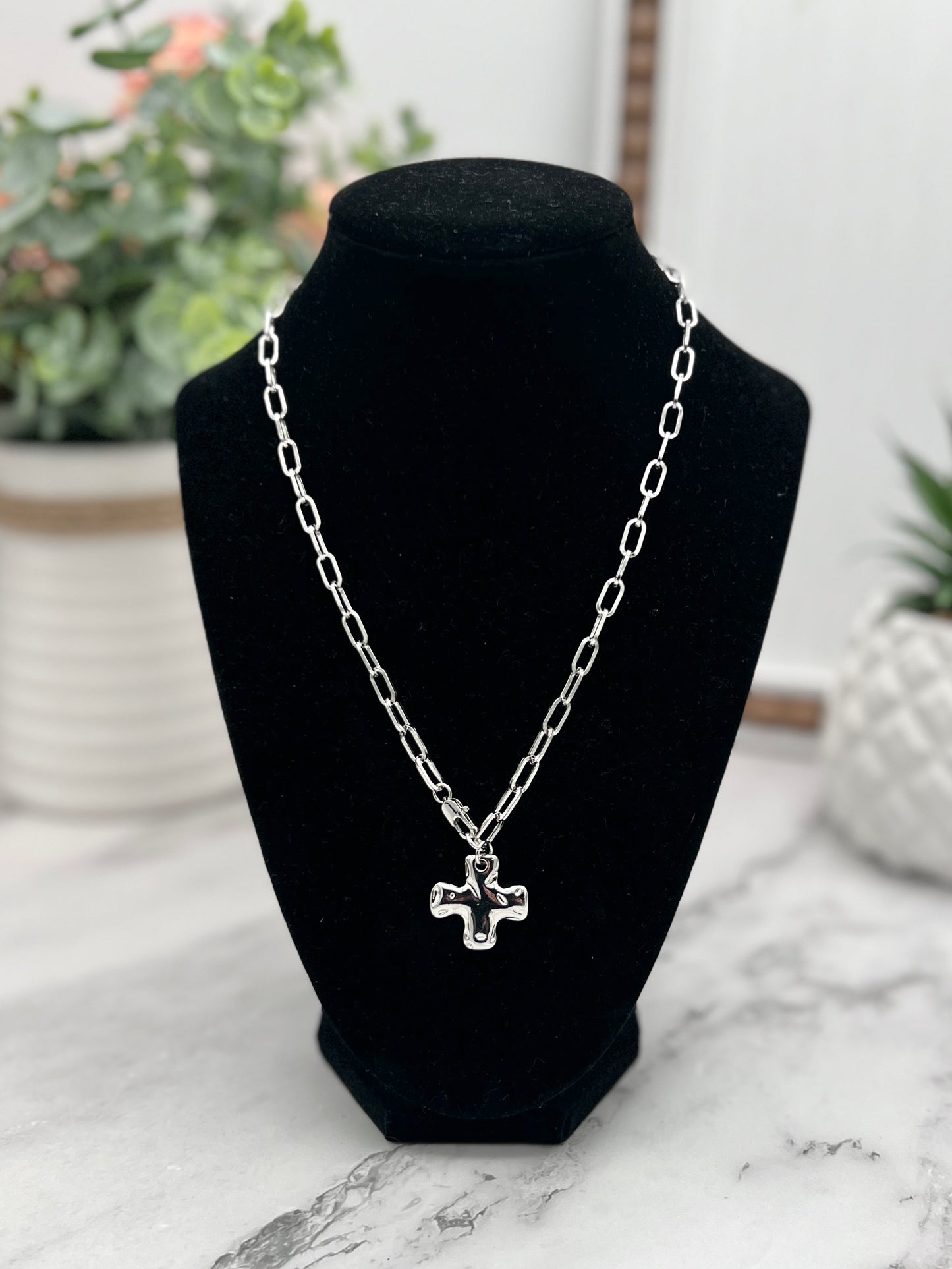 Notable Hammered Cross Front Toggle Necklace