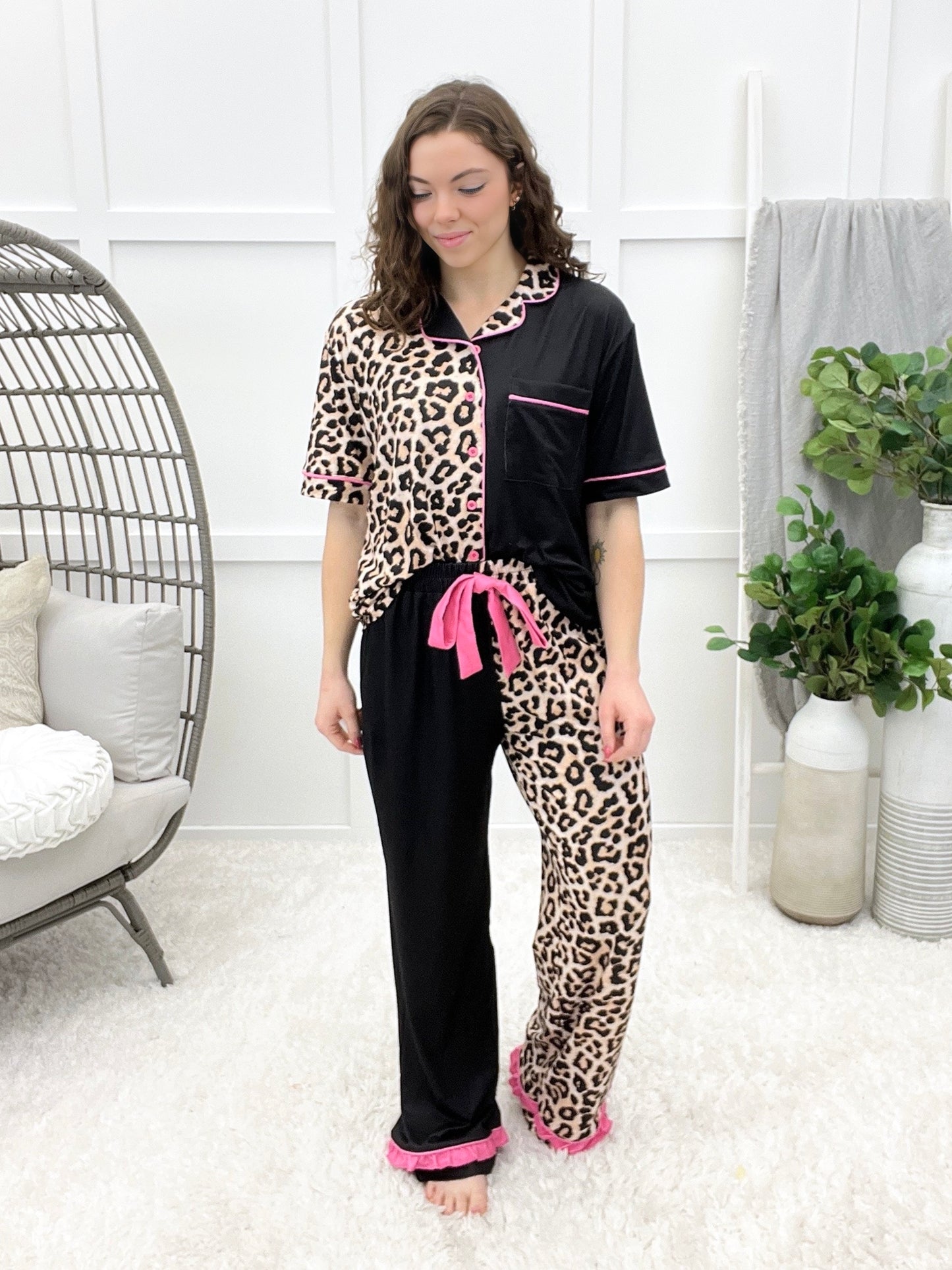 Double Take Leopard Pajama Set