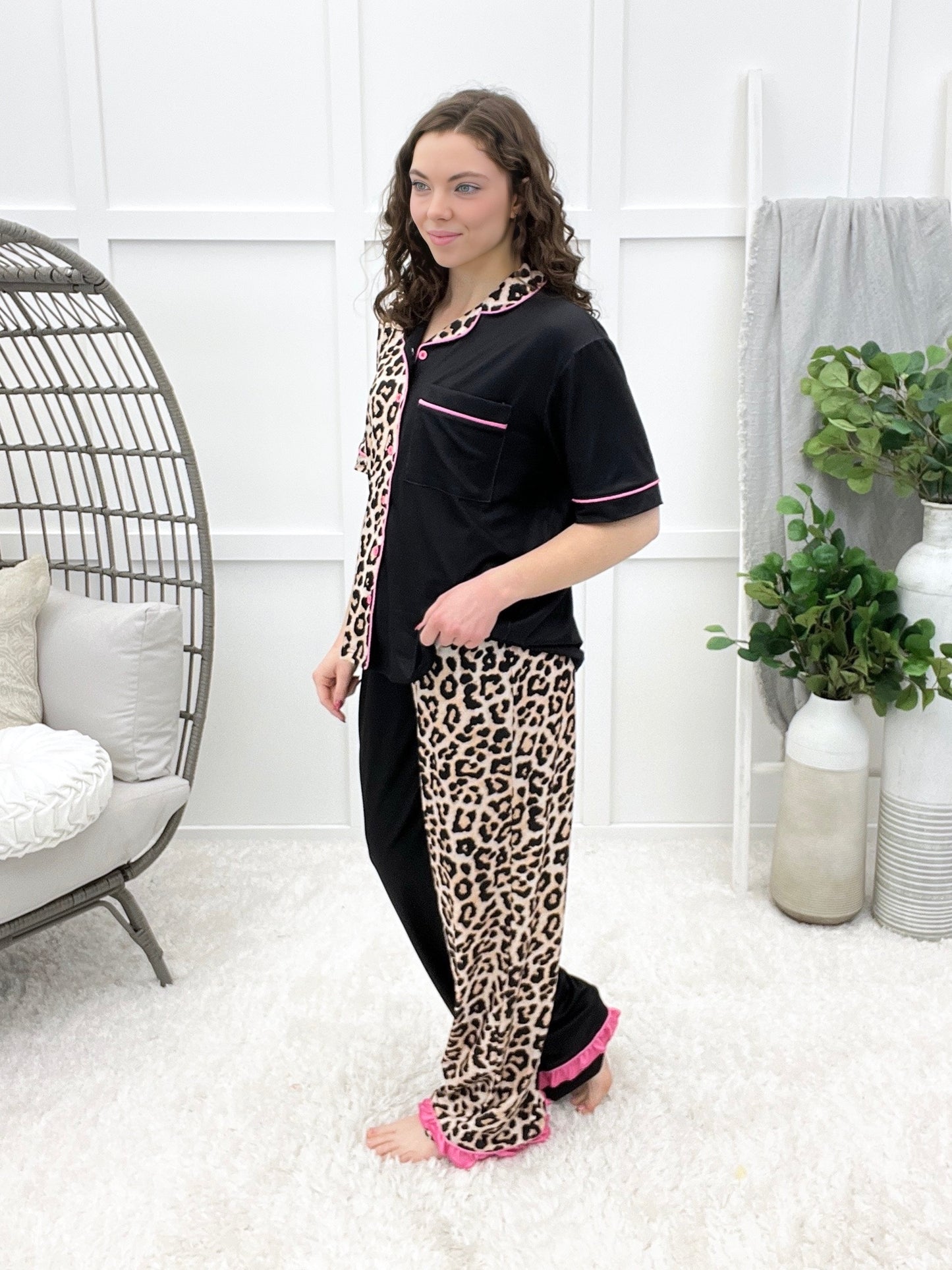 Double Take Leopard Pajama Set