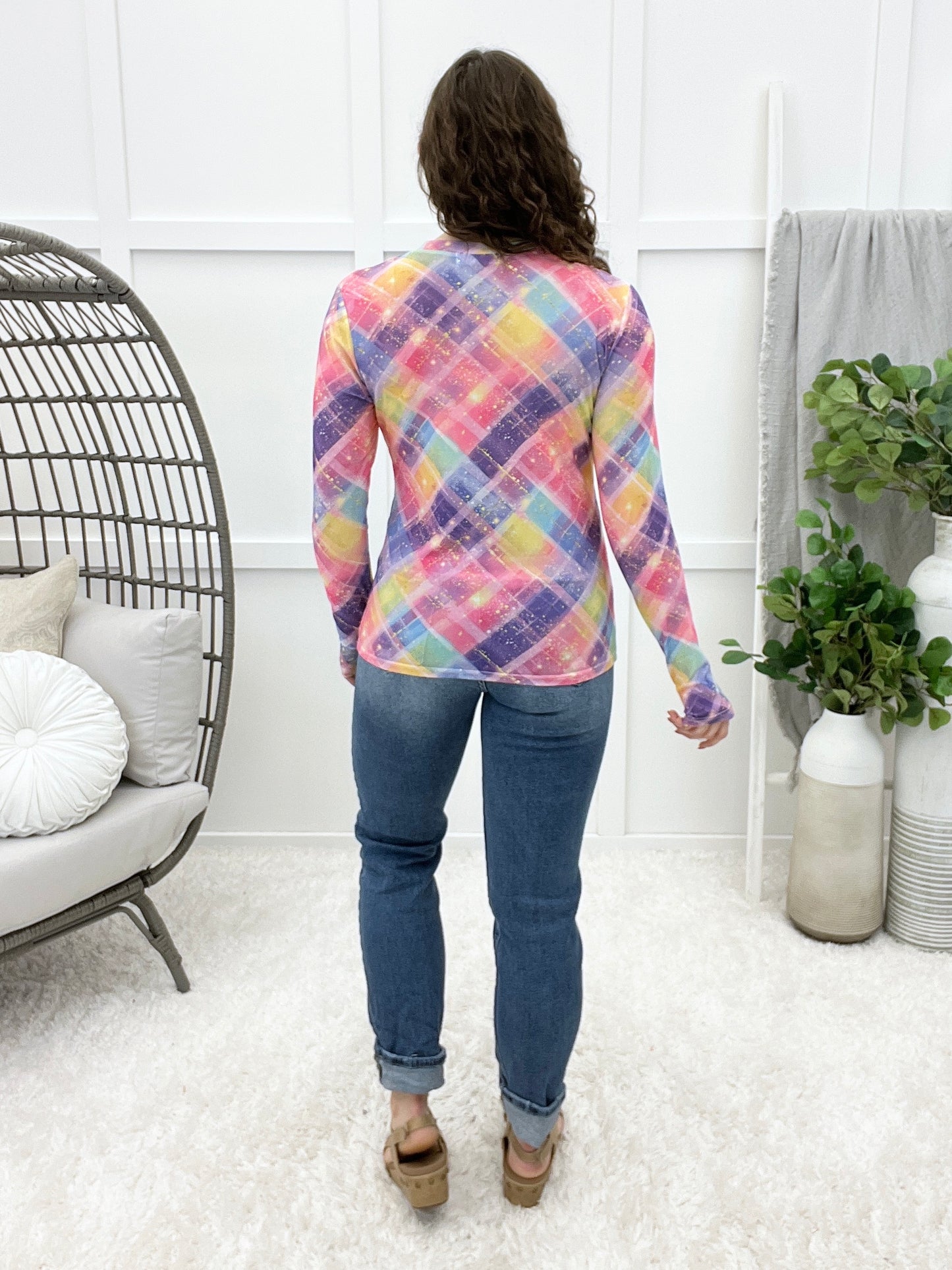 Plaid Statement Mesh Top