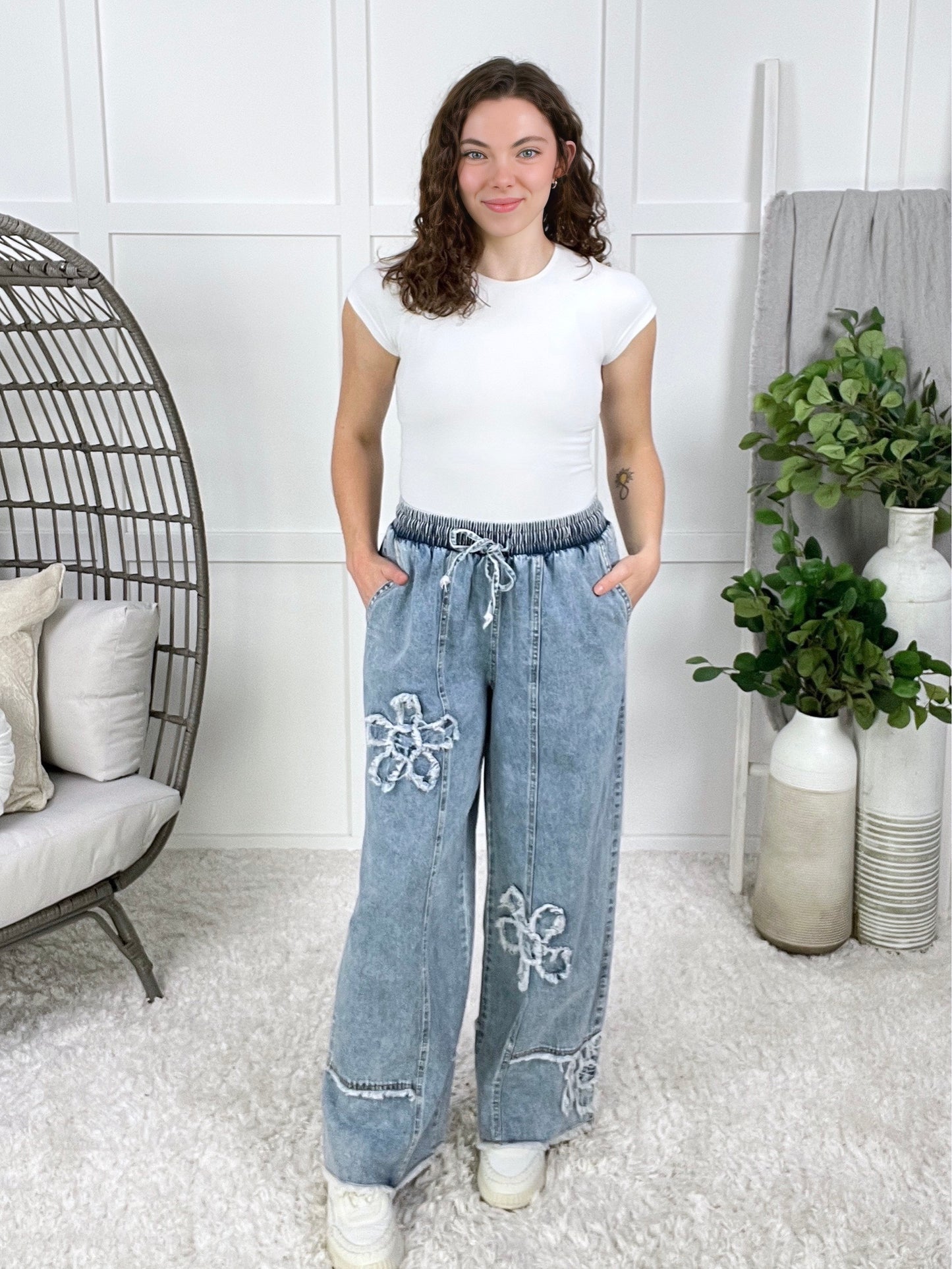 Downtown Stroll Floral Wide Leg Denim