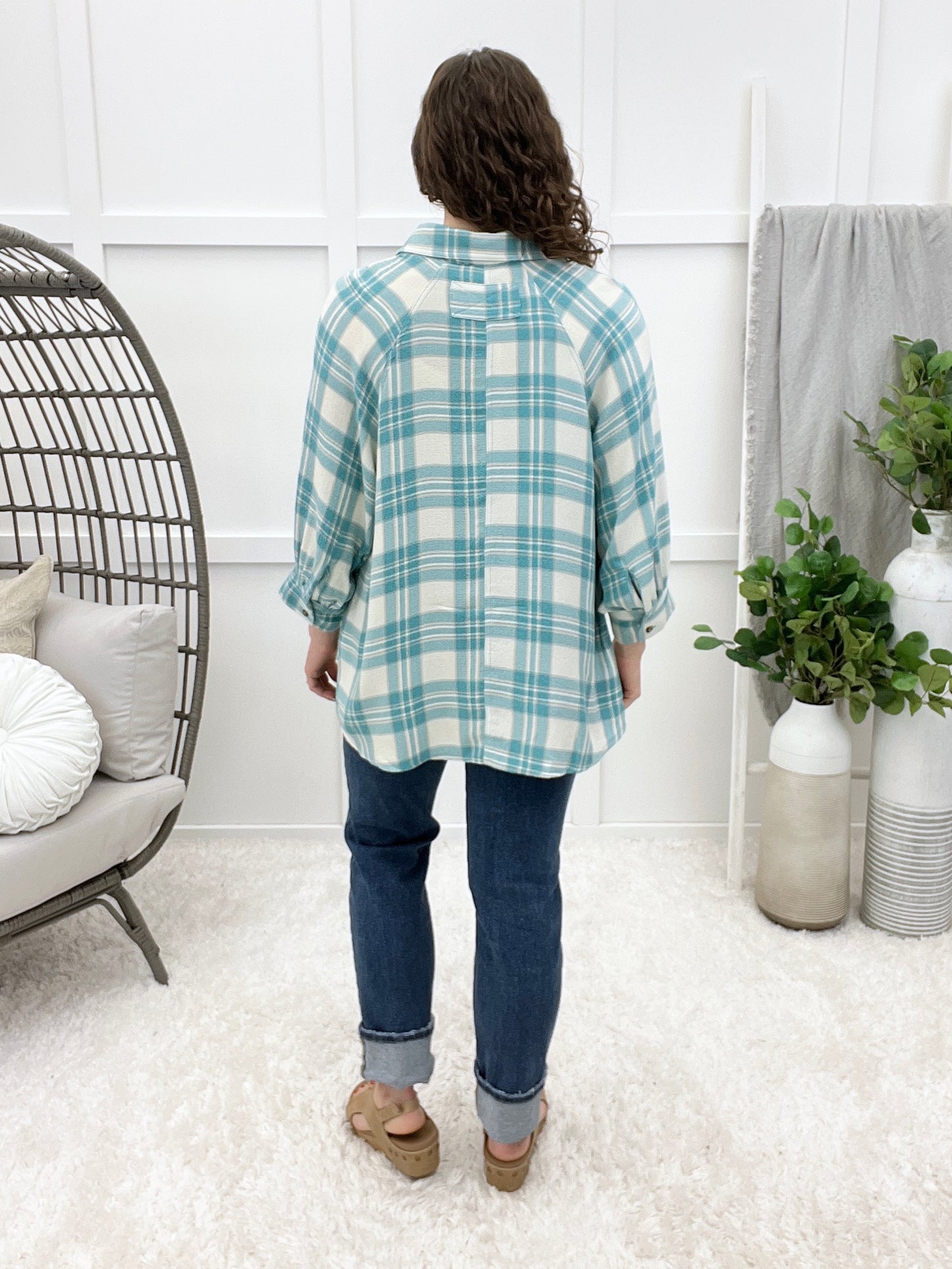 The Go To Button-up Top - Aqua