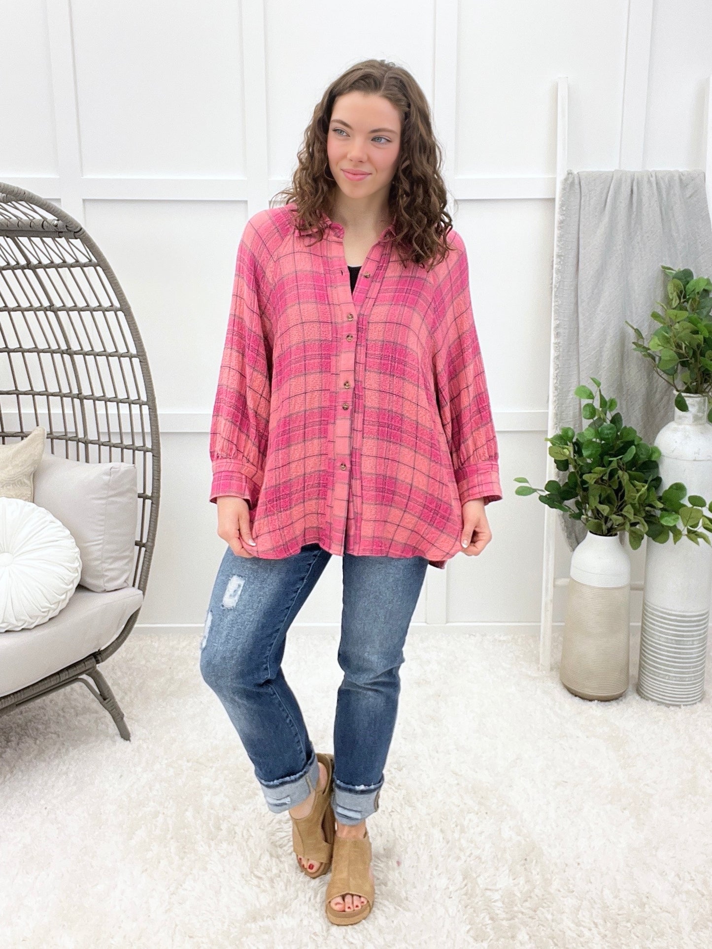 The Go To Button-up Top - Pink