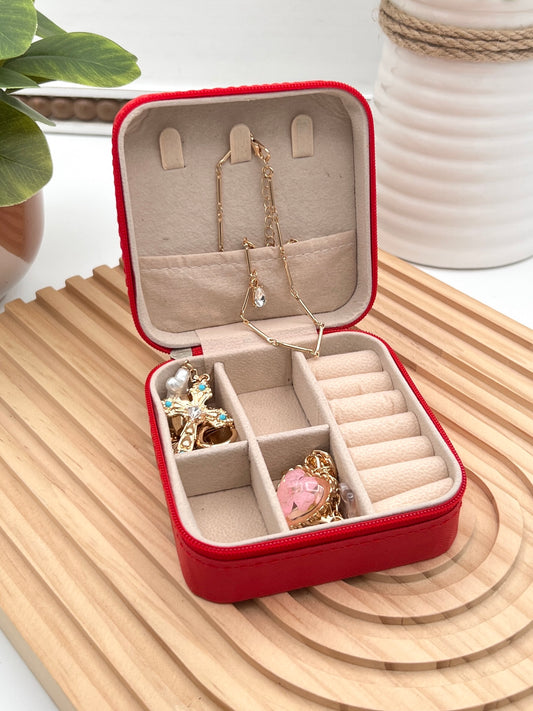 Jewelry Organizer Travel Box Case - Red